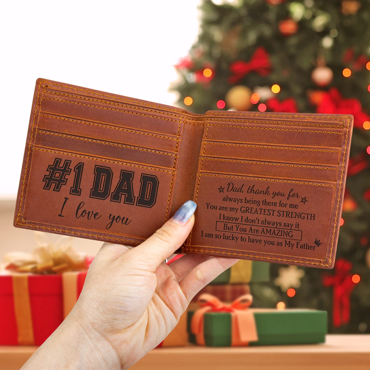 Personalized Leather Wallet for Men - Engraved Gift for Dad, Birthday, Christmas & Father's Day - Premium Mens Wallet with Custom Engraving (Perfect for Everyday Use & Special Occasions)