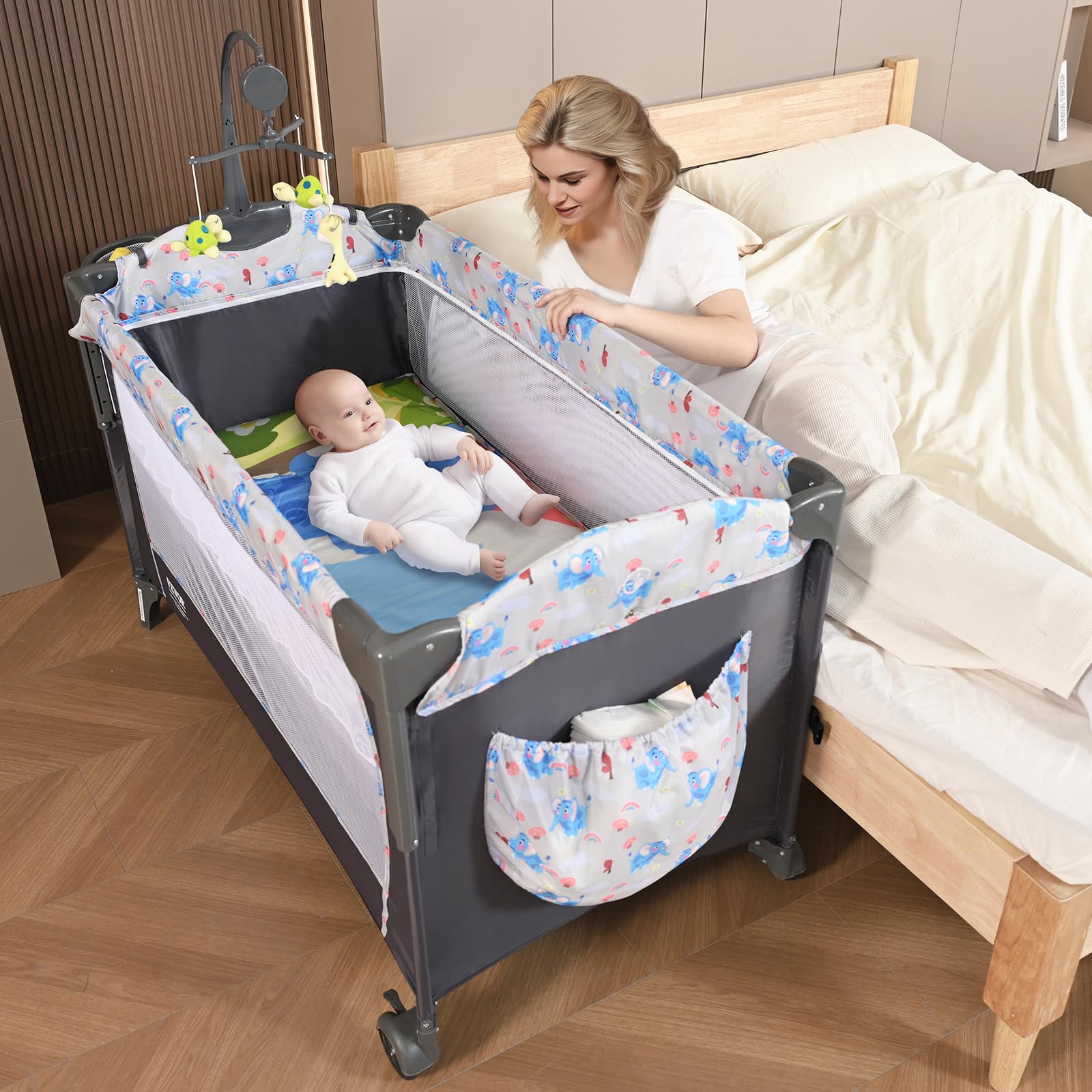 VEVOR Portable Baby Bassinet & Playard with Changing Table, Mosquito Net & Wheels - Foldable Bedside Sleeper Crib for Newborns & Infants - Perfect for Nursery, Travel & Co-Sleeping