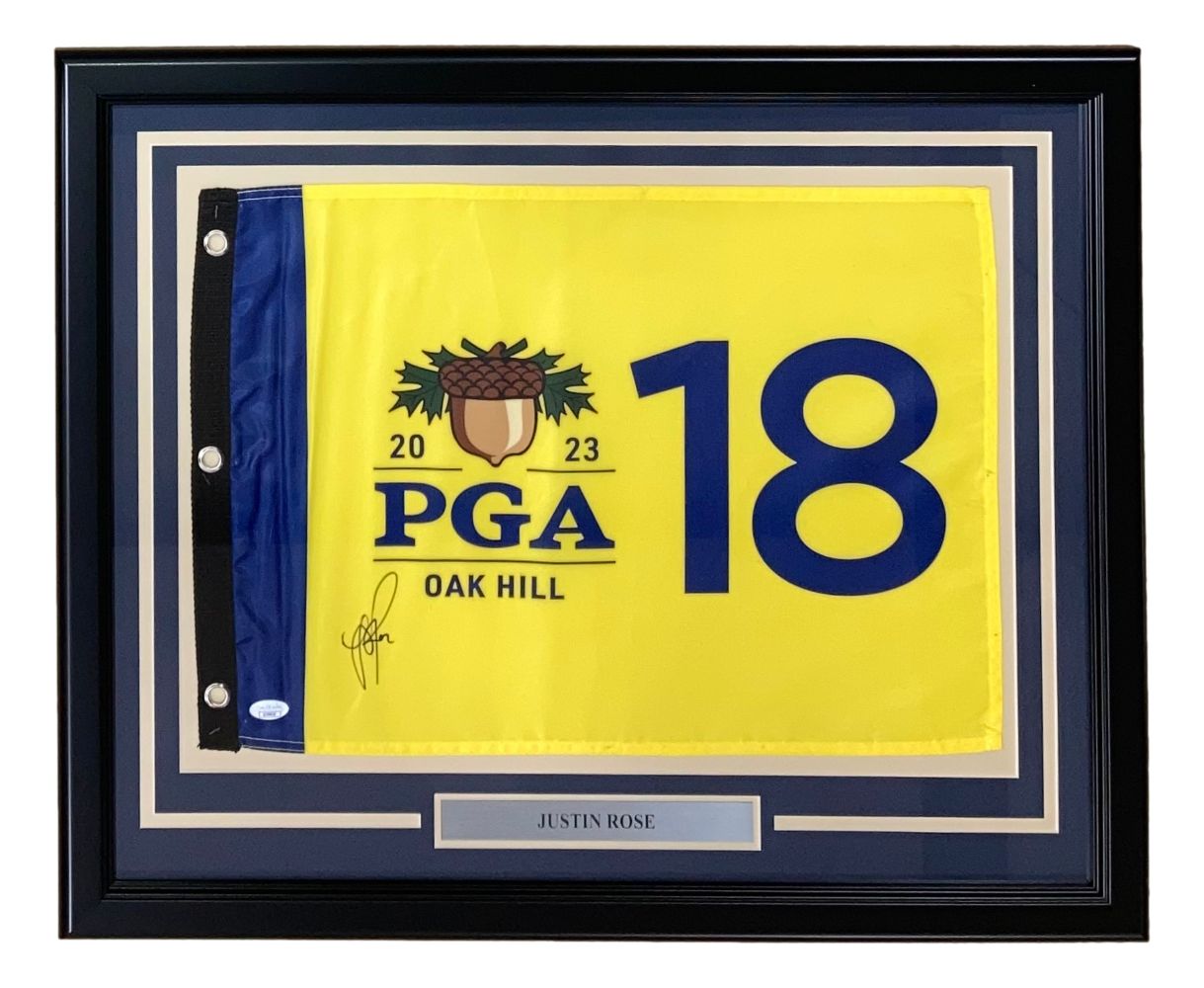 Justin Rose Autographed 2023 PGA Championship Golf Flag - Framed with JSA COA - Perfect for Golf Memorabilia Collectors & Man Cave Decor