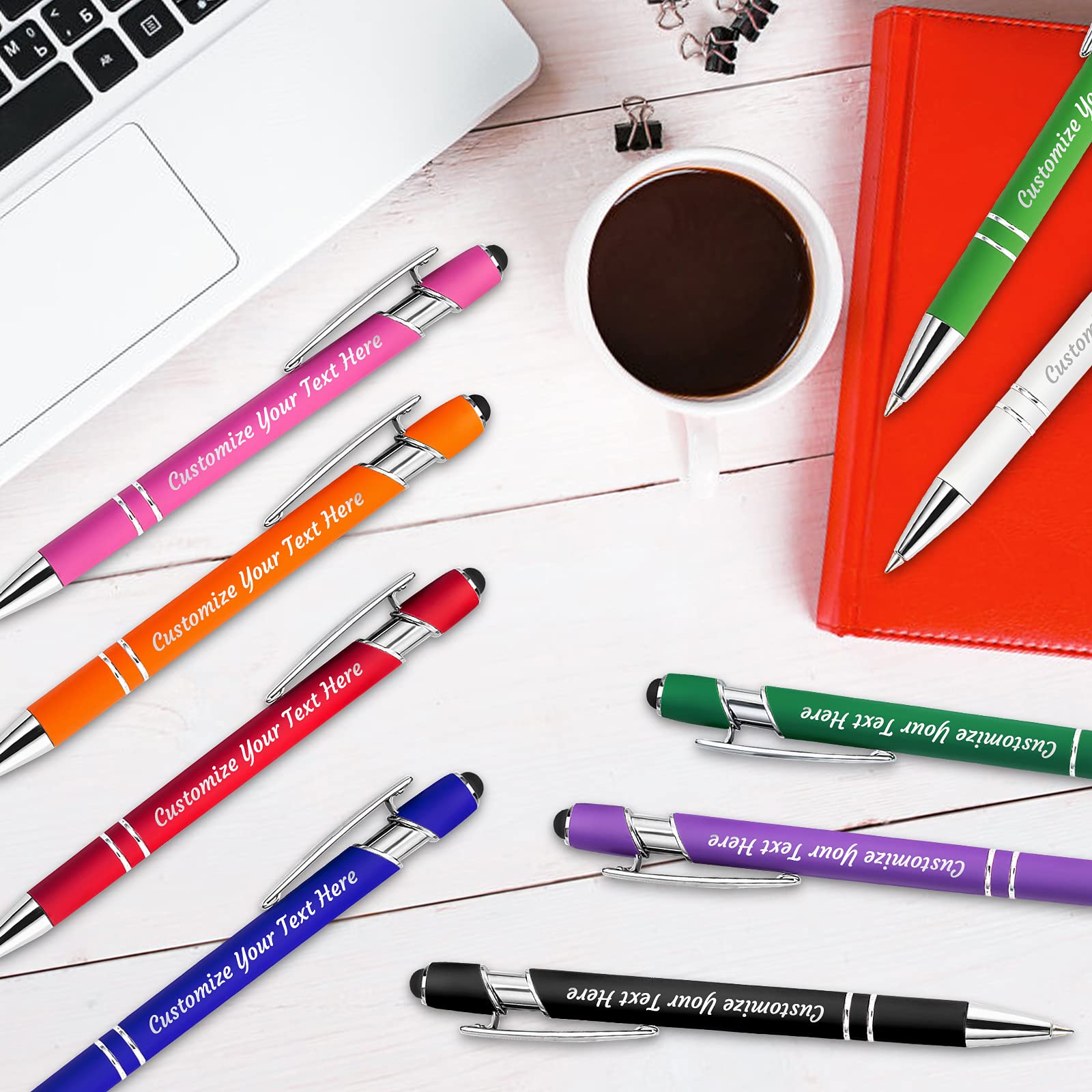 YanNanKe 288 PCS Custom Engraved Ballpoint Pens with Stylus - Personalized Bulk Pens for Name or Text - Medium Point Black Ink - Perfect for Anniversary, Birthday, Graduation Gifts - Great for Office, School, Promotions & Corporate Events