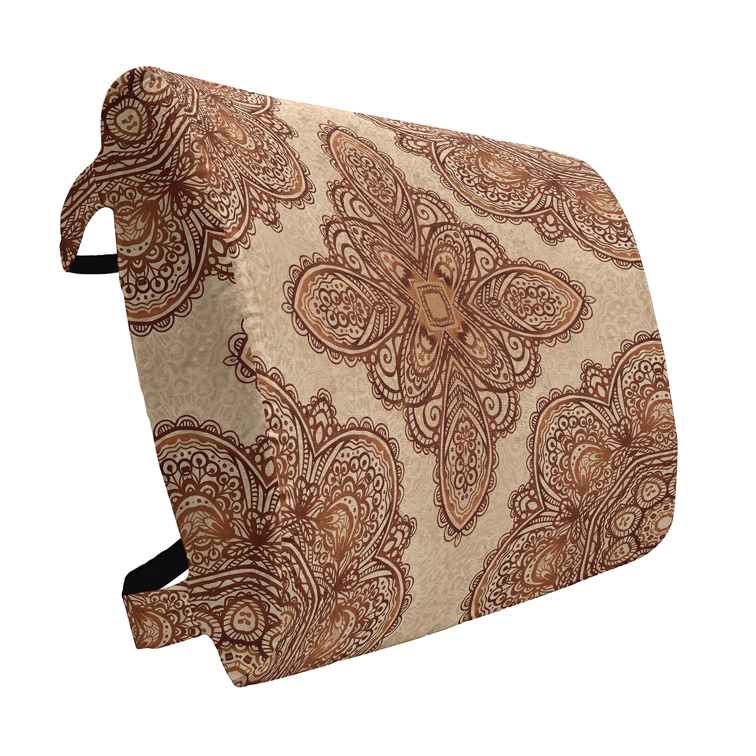 Ambesonne Ethnic Lumbar Support Pillow - Mandala Floral Design with Abstract Paisley Print, High Density Foam for Office Chair & Car Seat (14x13 Inches, Dark Brown) - Perfect for Back Pain Relief, Home Office & Long Drives