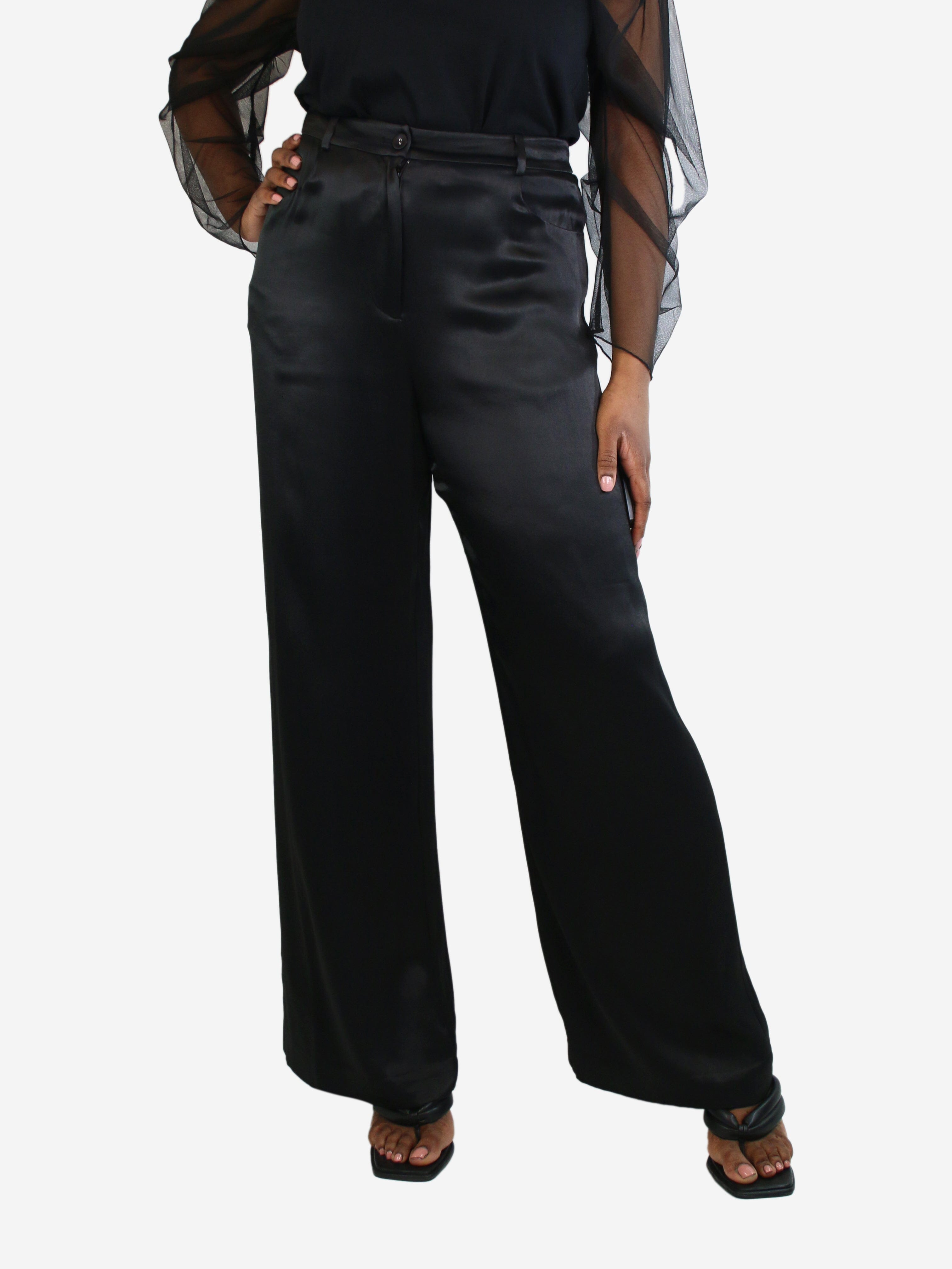 Black Satin Trousers for Women - UK Size 14 | Elegant High Waist Wide Leg Pants | Perfect for Office, Party & Evening Wear
