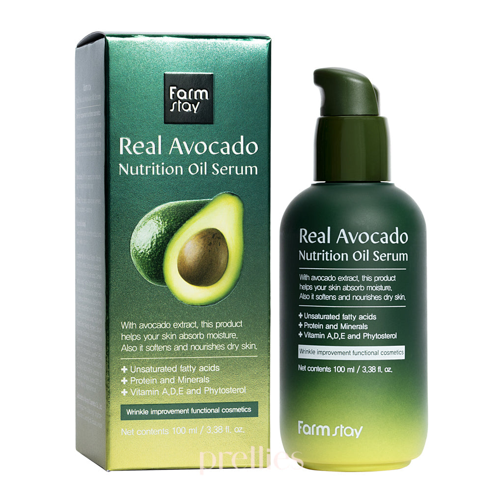 Farmstay Real Avocado Oil Serum 100ml - 100% Pure Natural Face & Hair Moisturizer for Dry Skin - Perfect for Night Care & Daily Hydration Routine