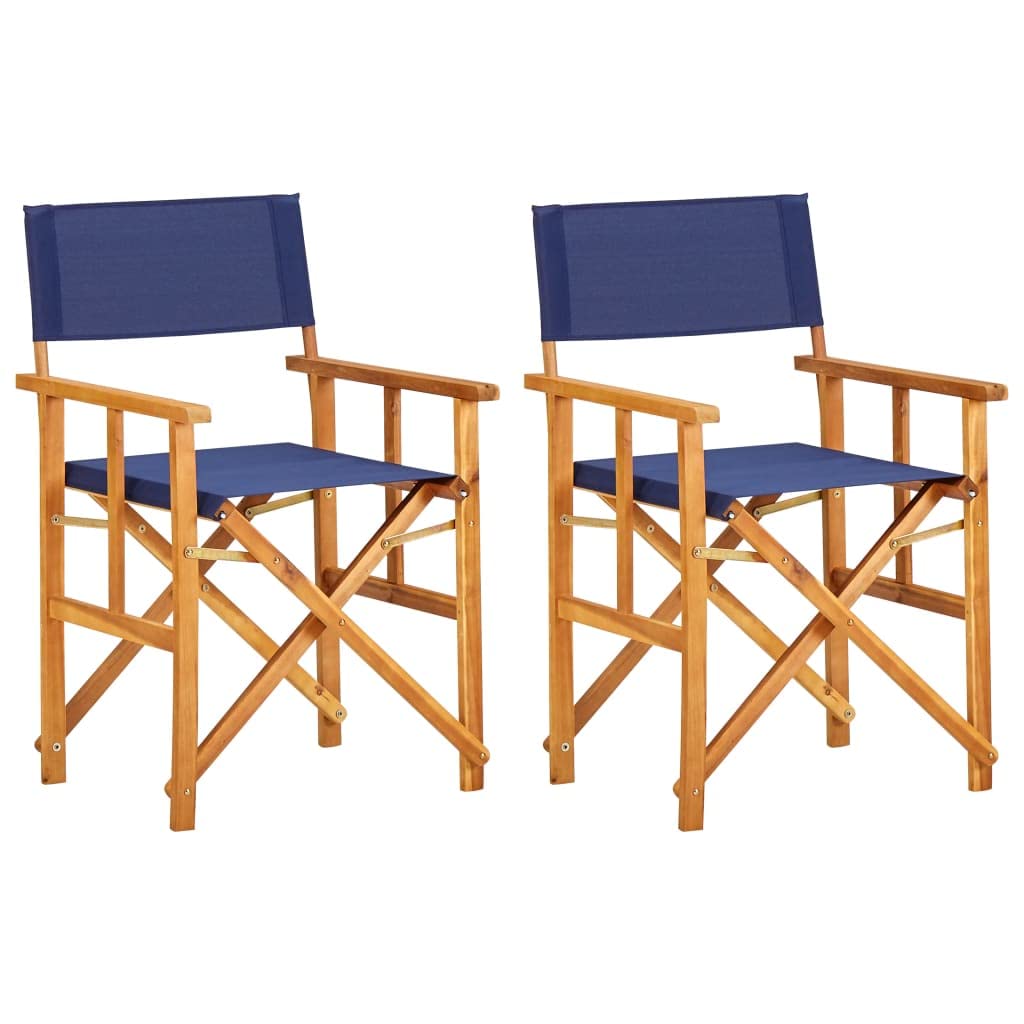 2-Pack Acacia Wood Director's Chairs - Patio, Garden, Lawn, Deck & Poolside Lounge Chairs in Blue - Perfect for Outdoor Relaxation, Backyard BBQs & Balcony Lounging
