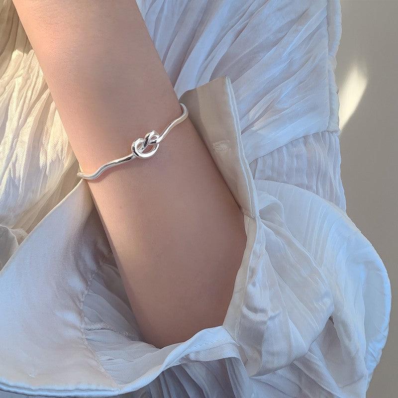 Knotted Heart Wave S925 Sterling Silver Bracelet for Women - Elegant & Dainty Jewelry Gift for Valentine's Day, Anniversary or Everyday Wear