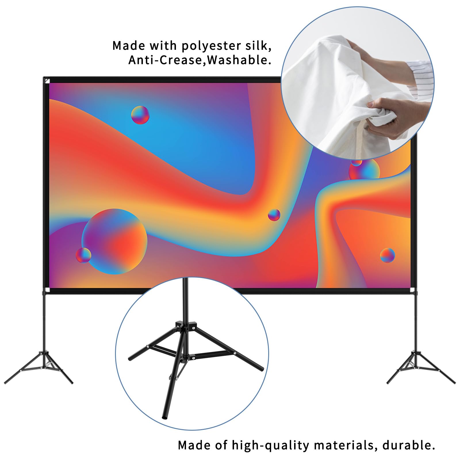 120 Inch 4K HD Portable Projector Screen with Stand - 16:9 Foldable Wrinkle-Free Indoor/Outdoor Movie Screen for Home Theater, Backyard, Camping & Parties - Includes Carry Bag for Easy Transport (Front & Rear Projection, 160° Viewing Angle)