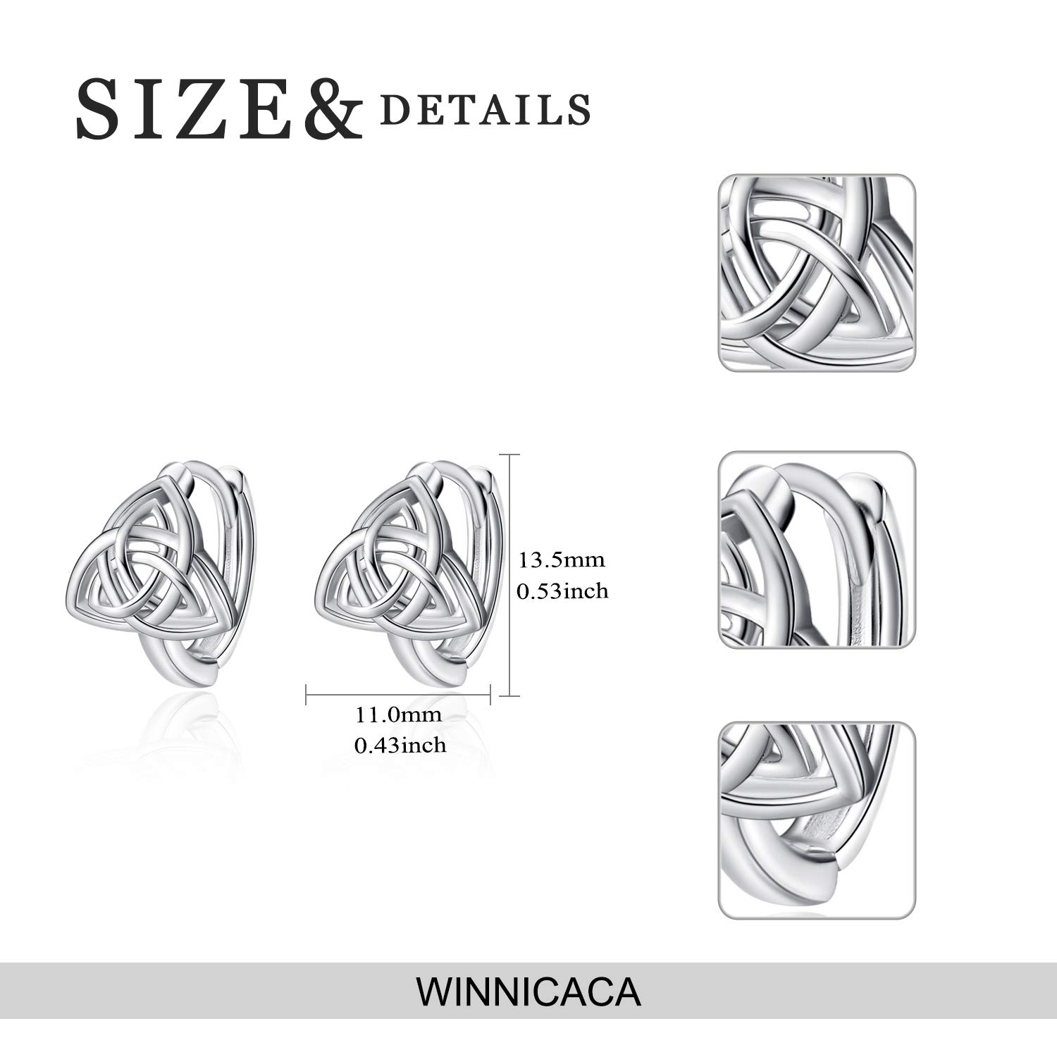 WINNICACA 925 Sterling Silver Celtic Knot Huggie Hoop Earrings for Women - Triangle Knot Jewelry Gifts for Her, Wife, Mom, Girlfriend - Perfect for Anniversary, Valentine's Day & Birthday - Elegant Everyday Wear & Special Occasion Jewelry