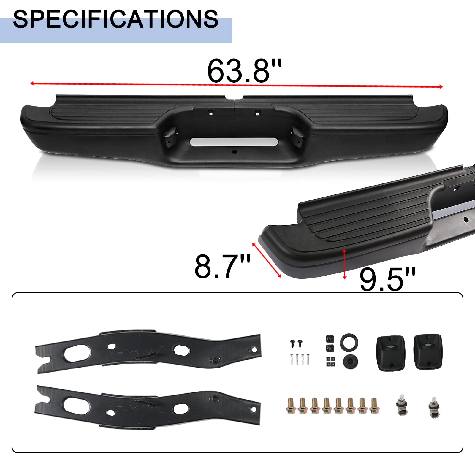 Rear Bumper Replacement for 1995-2004 Toyota Tacoma - TO1102214 2283598201 Black Steel Bumper - Perfect for Off-Roading & Truck Upgrades