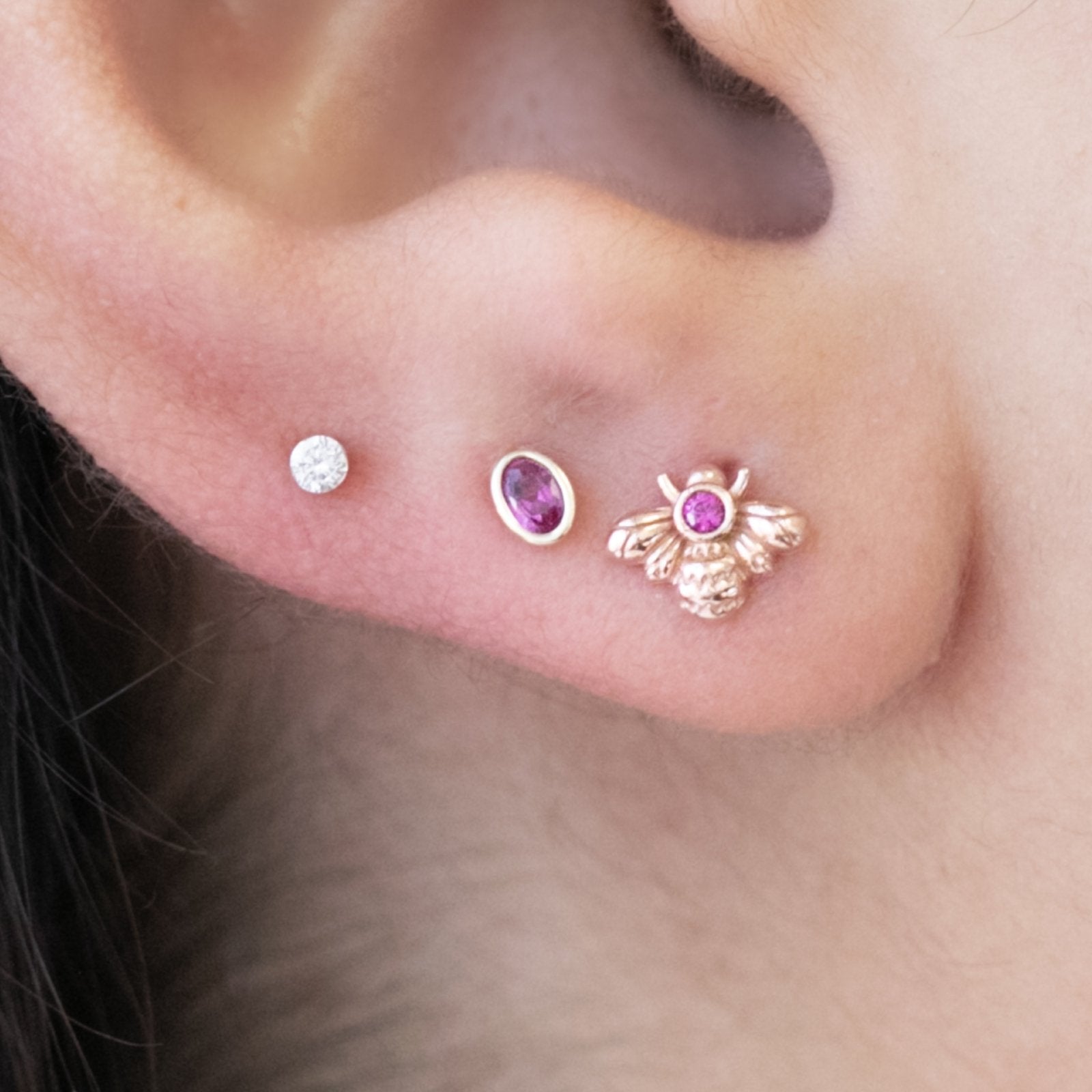 14k Yellow Gold Oval Pink Ruby Flat Back Stud Earrings - Bezel Set for Women | Perfect for Weddings, Parties & Everyday Elegance