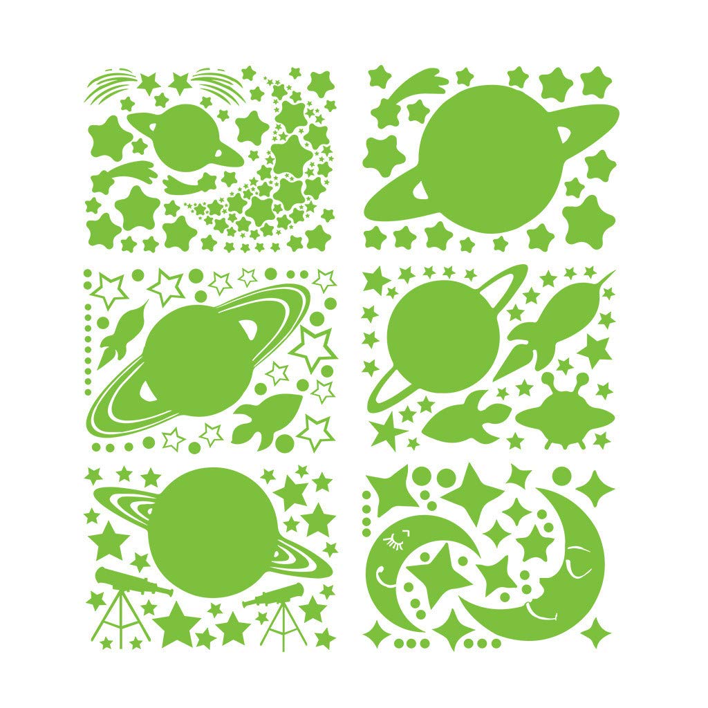 Glow in the Dark Star Wall Stickers - Peel and Stick Moon & Stars Decals for Kids Room Decor - Luminous Nursery Wall Art - Perfect for Bedroom, Laundry Room & Playroom (Green, One Size)