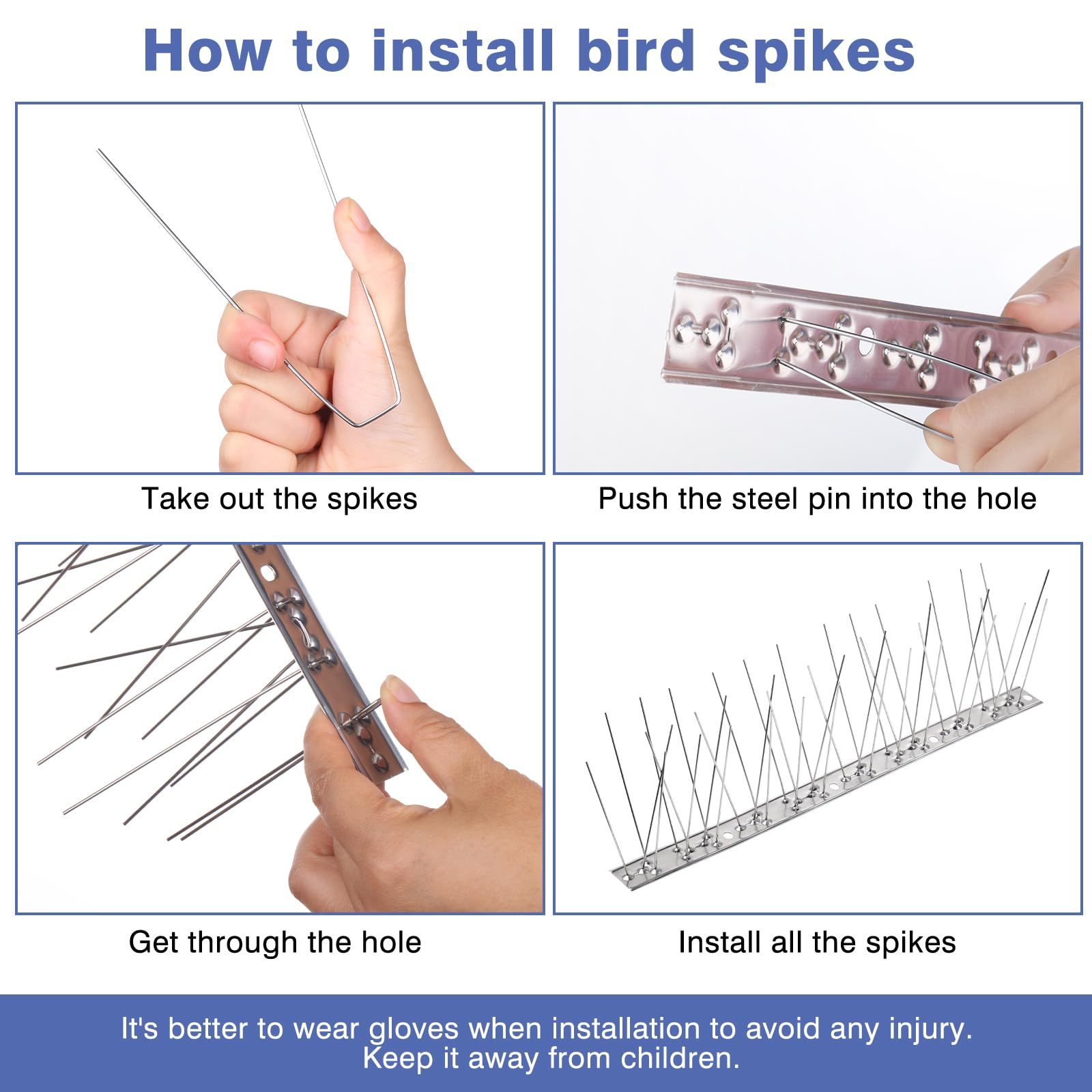 Stainless Steel Bird Spikes for Small Birds - Durable Anti-Roosting Spikes with Smooth Polish, Harmless Bird Deterrent for Nest Prevention - Ideal for Roofs, Balconies, and Window Sills