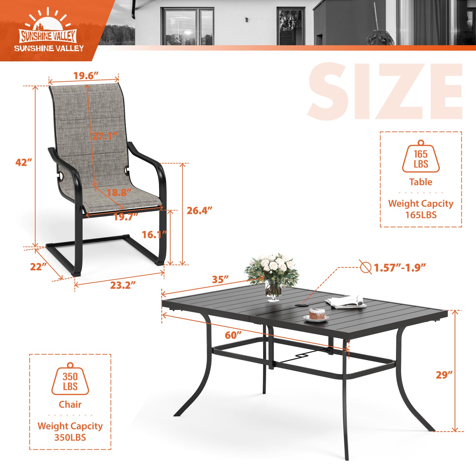 7-Piece Outdoor Patio Dining Set for 6 People - Black Weather-Resistant Table & 6 Textilene C Spring Chairs - Perfect for Backyard, Deck, Garden & Poolside Gatherings