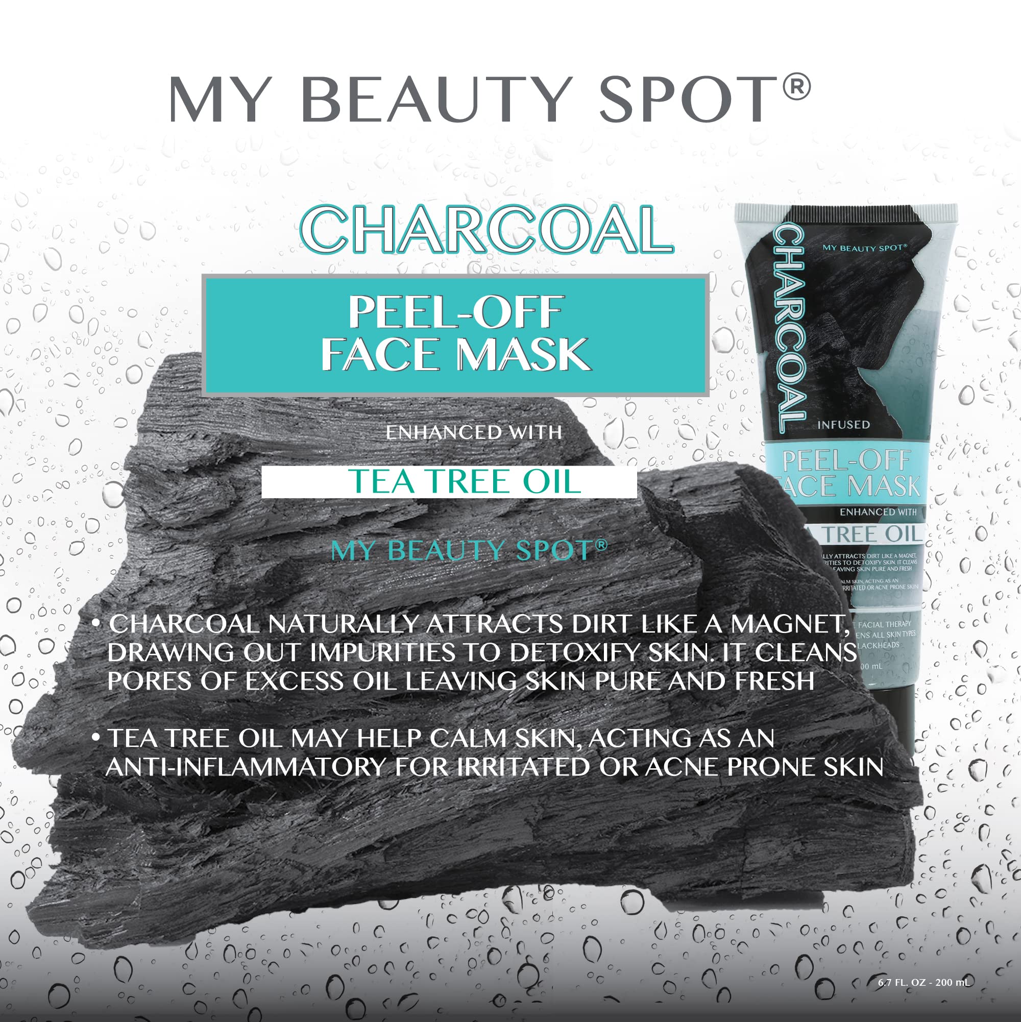 My Beauty Spot Charcoal Peel-Off Face Mask with Tea Tree Oil - Deep Cleansing Blackhead Remover & Pore Minimizer for Glowing Skin (6.7oz) - Perfect for Acne-Prone Skin & Weekly Detox Routine