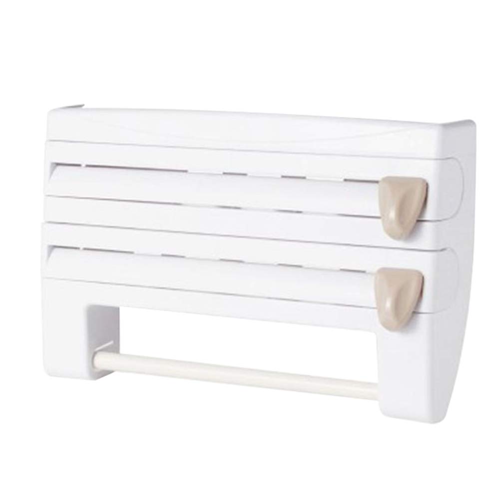 SoFull Cling Film Storage Rack - White | Kitchen Organizer for Plastic Wrap, Aluminum Foil & Paper Towels | Space-Saving Shelf with Built-in Cutter | Perfect for Pantry, Countertop & Cabinet Storage