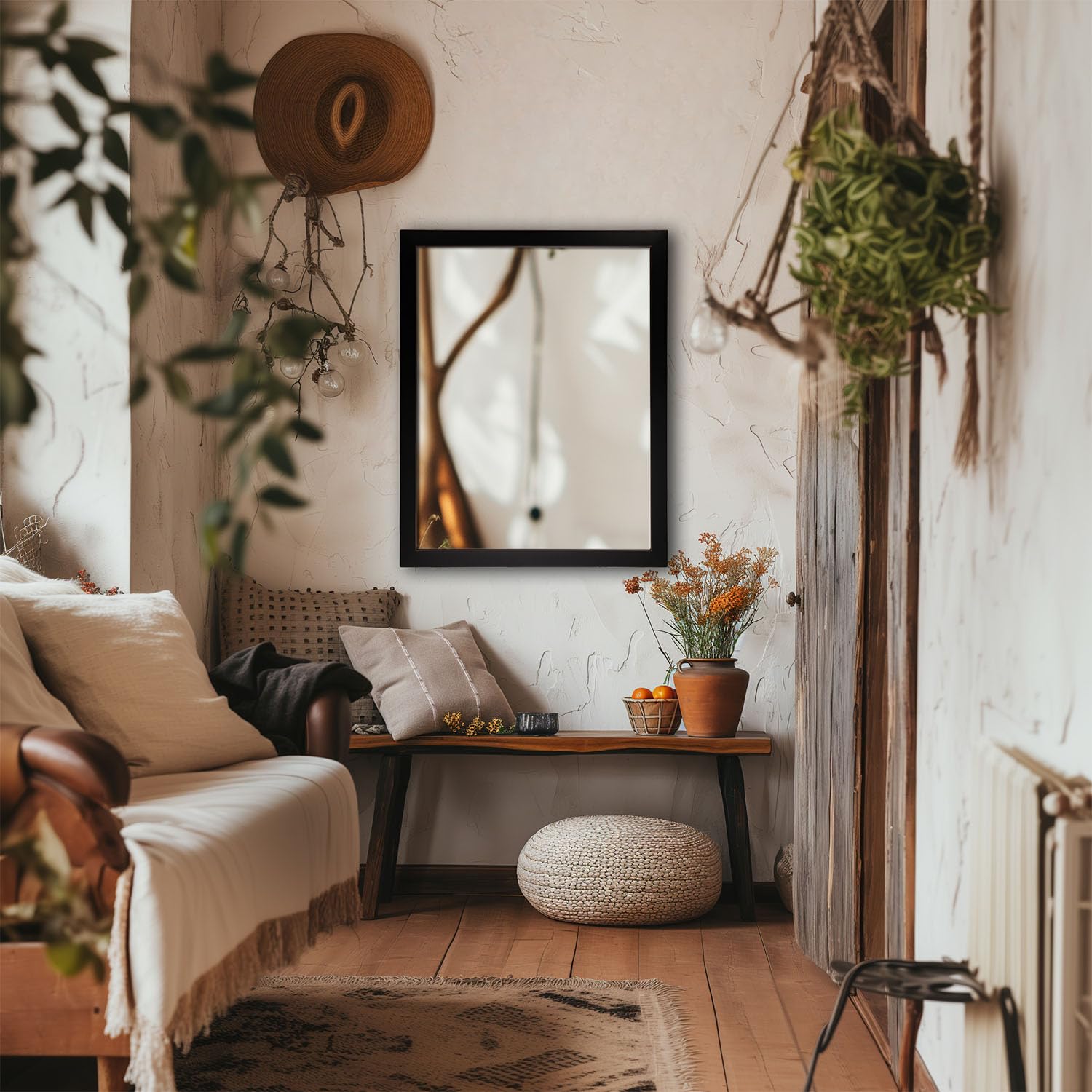 Oil Rubbed Bronze Rectangle Mirror with Black Metal Frame & Red Gold Accent - 30x24 Inches - Horizontal or Vertical Hanging - Perfect for Living Room Vanity, Bathroom & Bedroom Decor