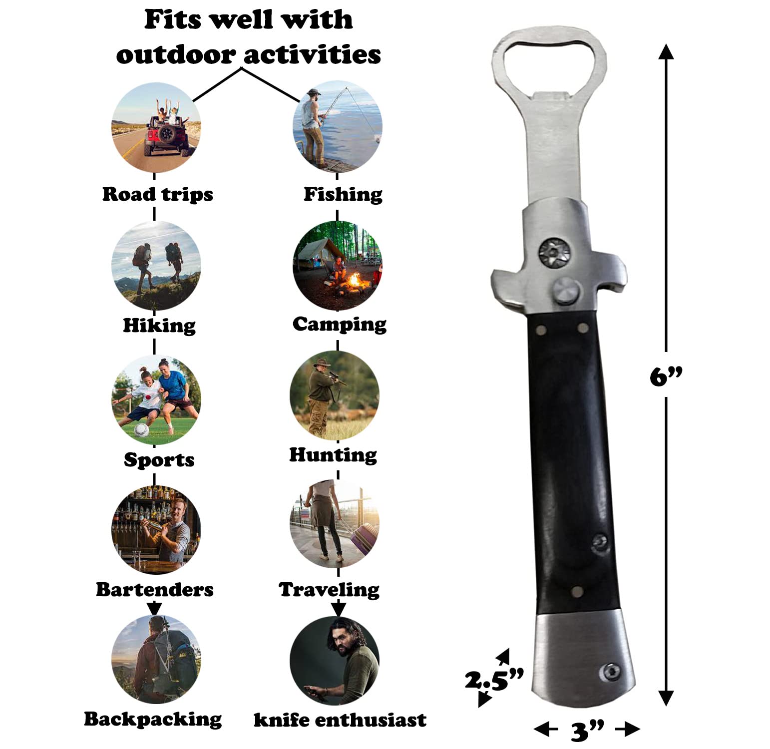 Caliber Gourmet Tactical Folding Knife Style Bottle Opener - Black Stainless Steel Beer & Soda Opener for Bartenders, Tailgate Parties, Camping & Kitchen Use - Durable Multi-Purpose Tool for Outdoor Adventures, Home Bars & Everyday Carry