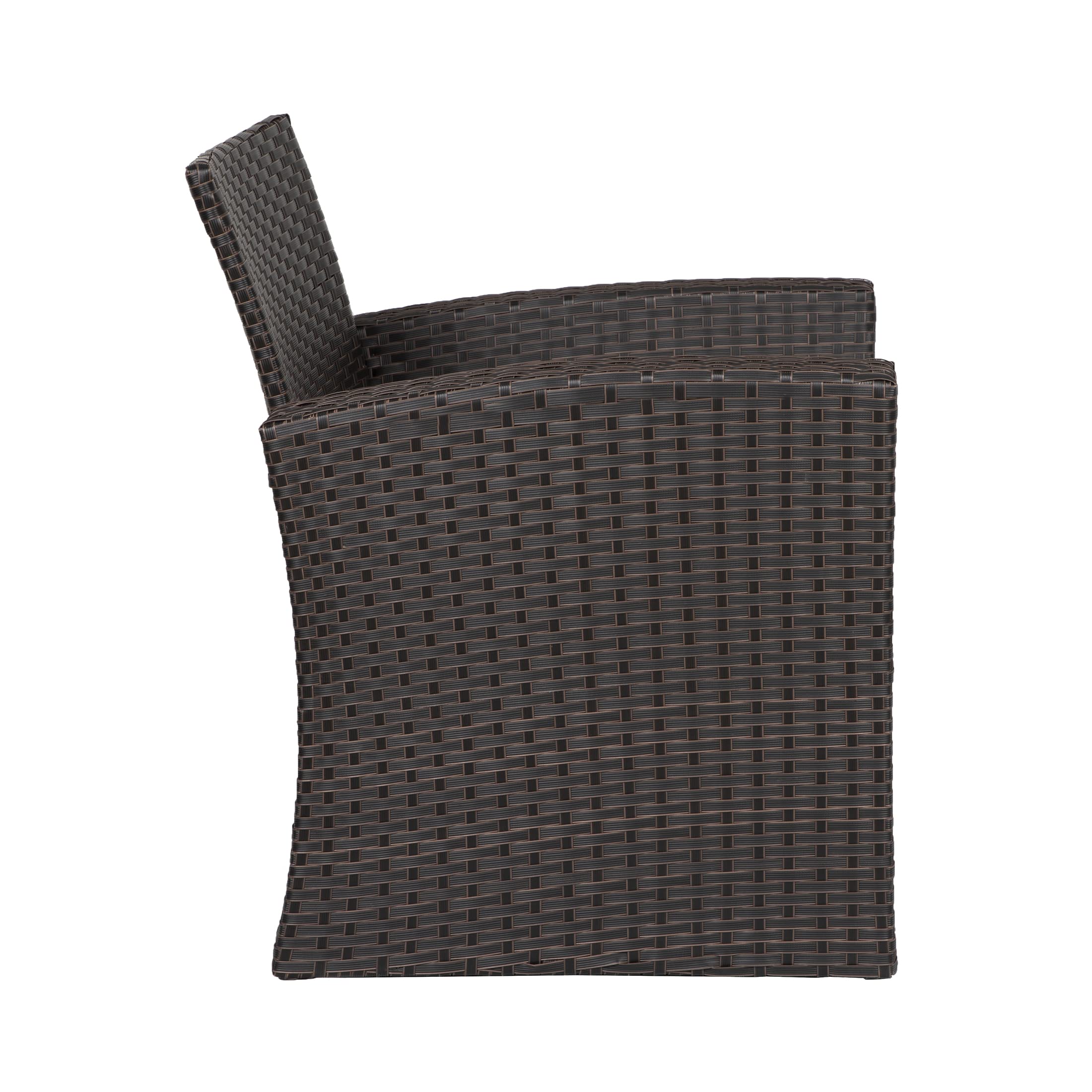 WO Home Furniture 4-Piece Patio Conversation Set - Black Rattan Wicker Sofa, Chairs & Table with Navy Blue Pillow Cushions | Outdoor Garden, Backyard, Poolside Lounge Furniture