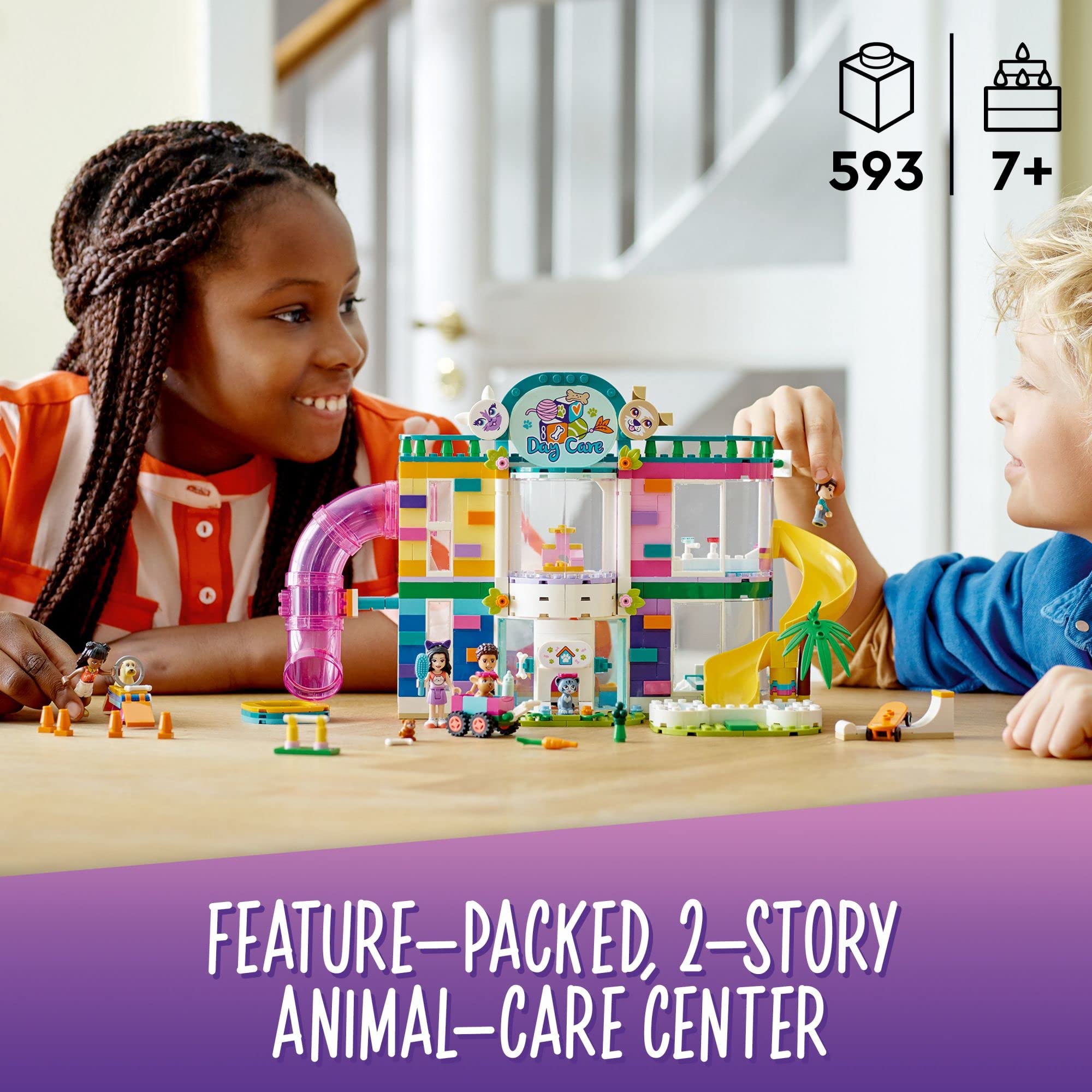 LEGO Friends Pet Day-Care Center 41718 Building Toy Set with Dog Figure & 3 Mini Dolls - Heartlake City Playset for Kids Ages 7+ | Perfect Birthday Gift for Girls & Boys | Creative Play, Animal Care Pretend Game, STEM Learning Activity