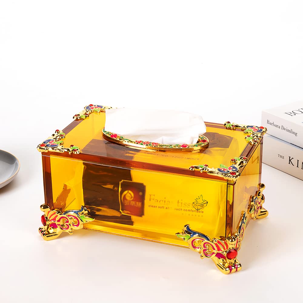 Golden Horn Crystal Glass Tissue Box - Elegant Rectangular Decorative Holder for Bathroom, Bedroom, Desk & Table | Perfect for Home Decor & Gift Giving