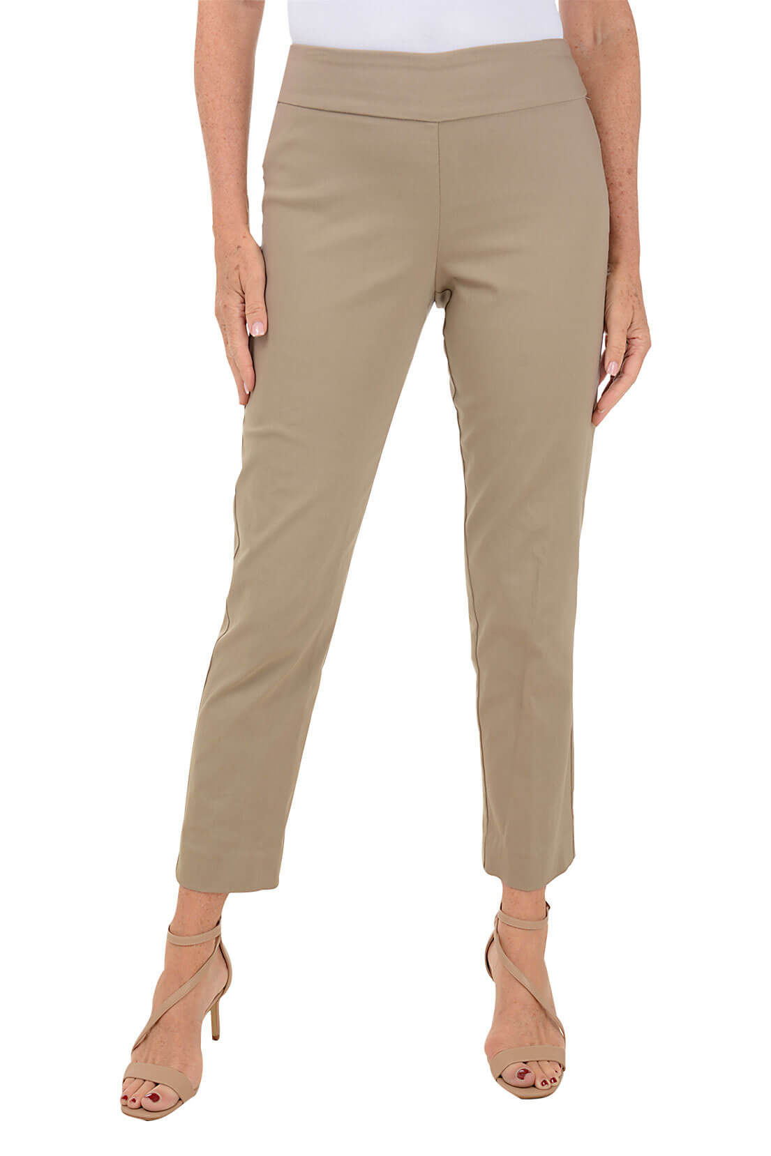 Women's Stretch Pull On Ankle Pants - Comfortable High Waist Work Pants for Office, Travel & Casual Wear