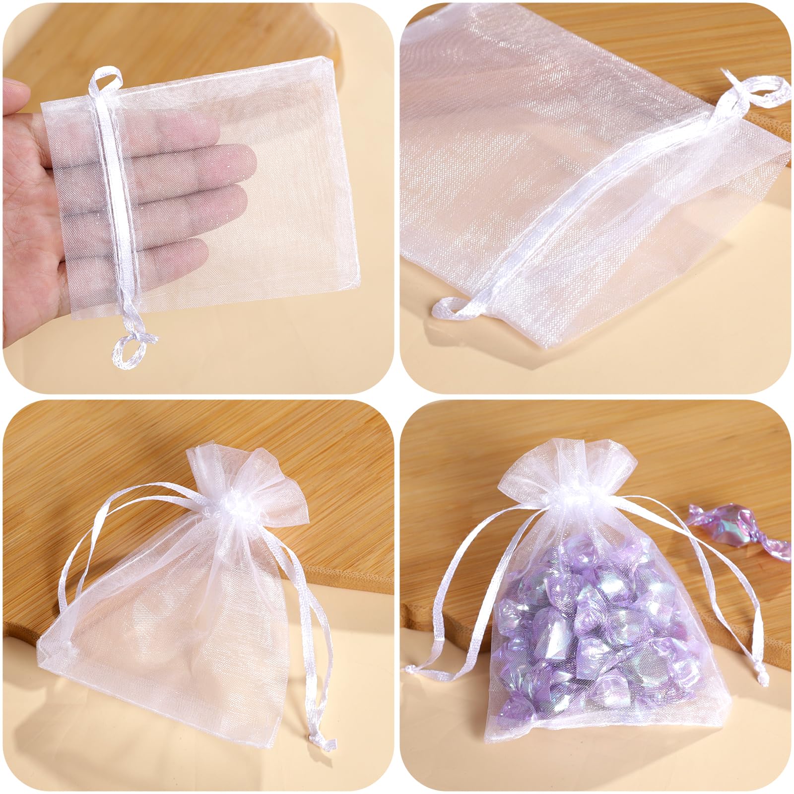 100Pcs White Organza Bags 2x3 Inch - Sheer Wedding Favor Bags with Drawstring, Jewelry Gift Bags for Christmas Candy, Party Favors, Bridal Shower, Baby Shower & Special Occasions