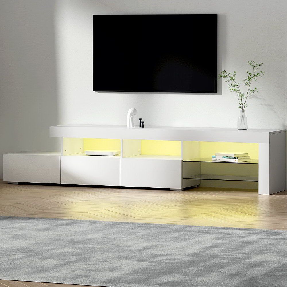 Artiss 86-Inch White LED TV Stand with Storage - Modern Entertainment Center for Living Room, Bedroom & Home Theater Setup