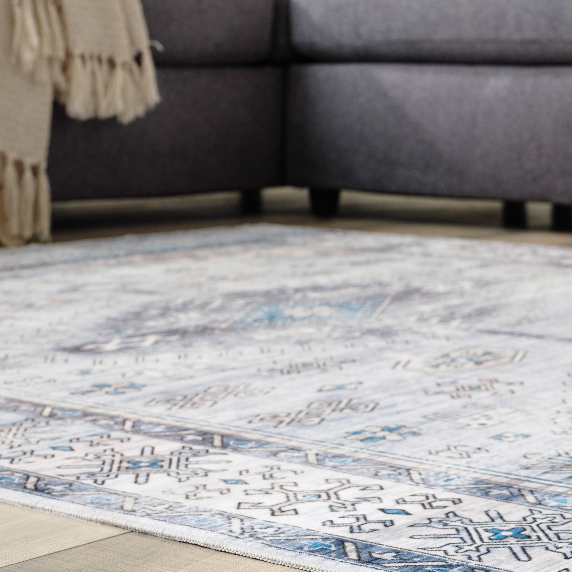 Premium Blue Area Rug - Soft & Durable Home Decor for Living Room, Bedroom, Office - Hebruns Collection (5x7 ft) - Perfect for Cozy Spaces & Modern Interior Design