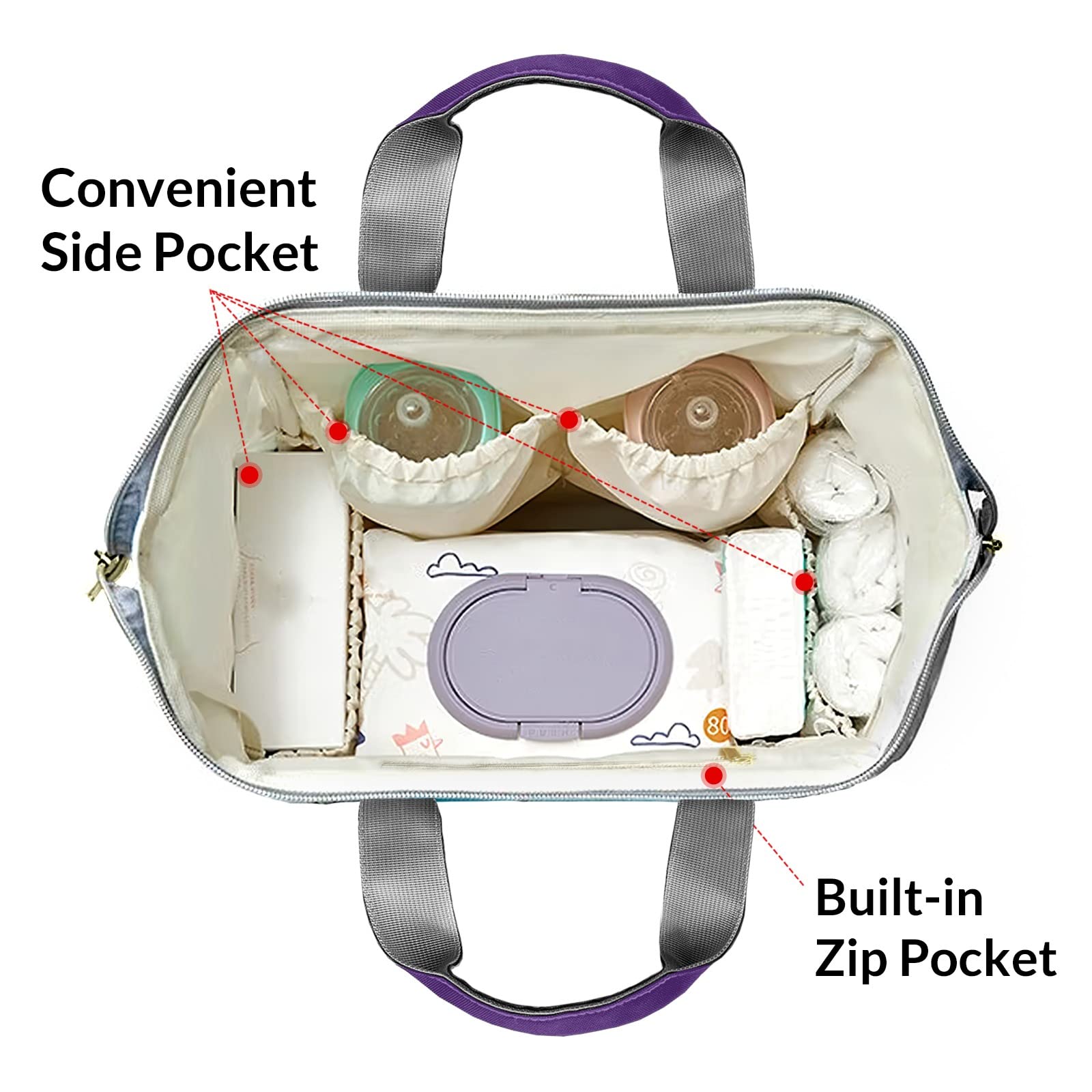 Stylish Purple Alphabet Print Diaper Backpack - Personalized Name Tote for Moms & Dads - Waterproof Nursing Baby Bag with Multiple Pockets - Perfect Baby Shower Gift & Travel Essential for Parents