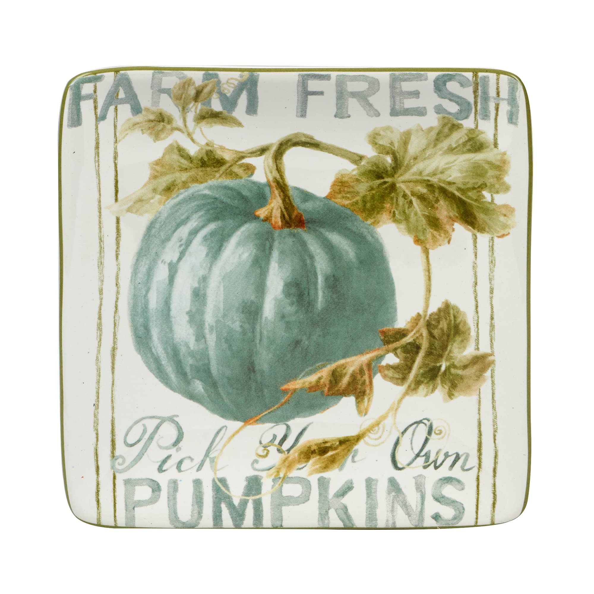 Certified International Autumn Harvest 4-Piece Square Canape & Luncheon Plate Set - Elegant Small Appetizer Plates for Parties, Tea Time & Holiday Gatherings