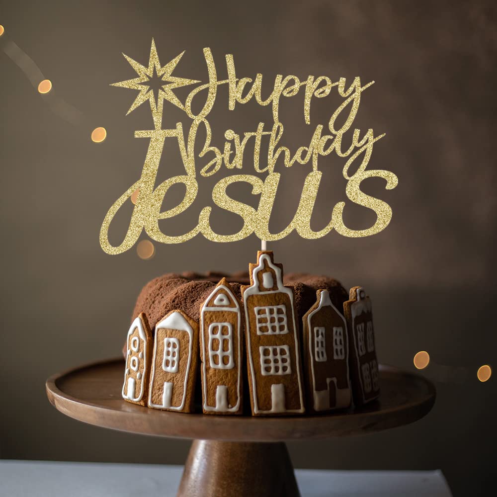 Jesus Cake Toppers - Religious Birthday Cake Decorations for Easter, Christmas & Good Friday Celebrations | Gold Jesus Christ Cake Topper for Holiday Parties, Birthday Cakes & Christian Events