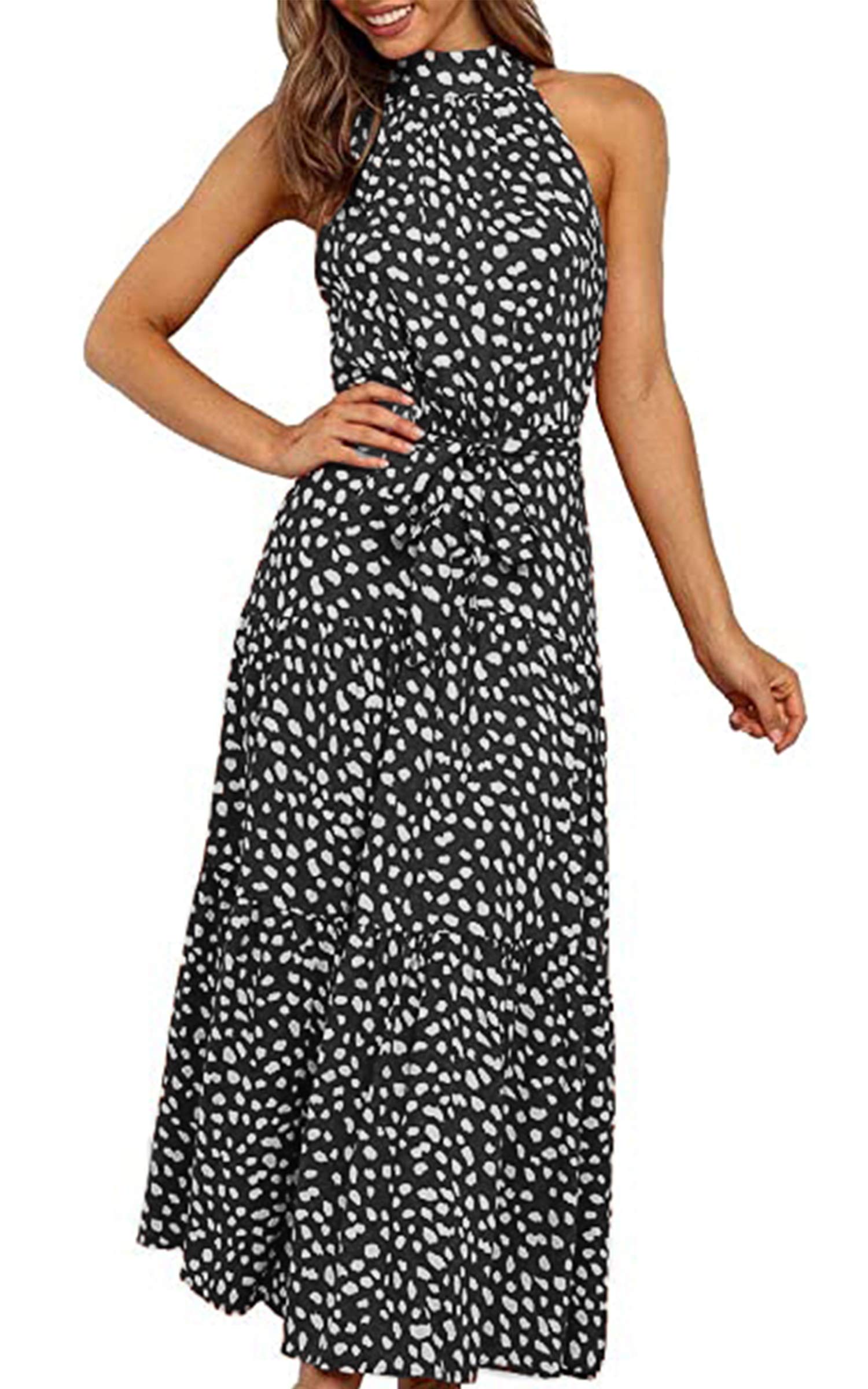 ECOWISH Women's Summer Dresses 2023 - Boho Floral Maxi Sun Dress with Halter Neck, Flowy Beach Party & Prom Dress for Women | Perfect for Vacations, Weddings & Outdoor Events