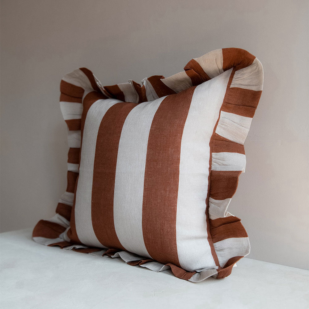 Premium Linen Pillow Cover - Cinnamon Stripe Design - Breathable & Soft for Bedroom, Living Room & Sofa Decor
