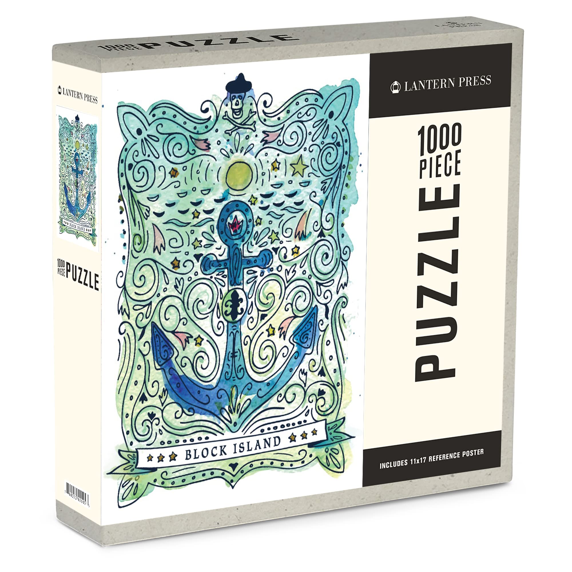 1000 Piece Jigsaw Puzzle - Block Island, Rhode Island Watercolor Nautical Art | Eco-Friendly Linen Paper | Made in USA | Perfect for Adults & Family Game Nights, Relaxation & Home Decor