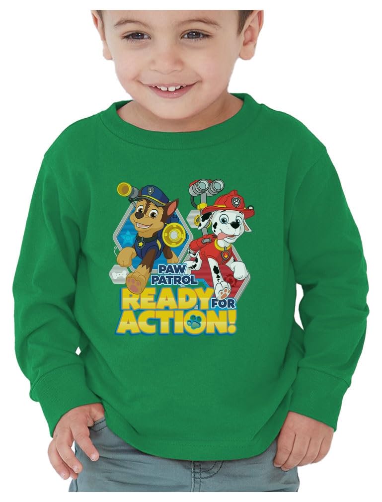 Paw Patrol Ready for Action Chase & Marshall Toddler Boys Long Sleeve T-Shirt - Cute Cartoon Graphic Tee for Kids Playtime & Birthday Gifts