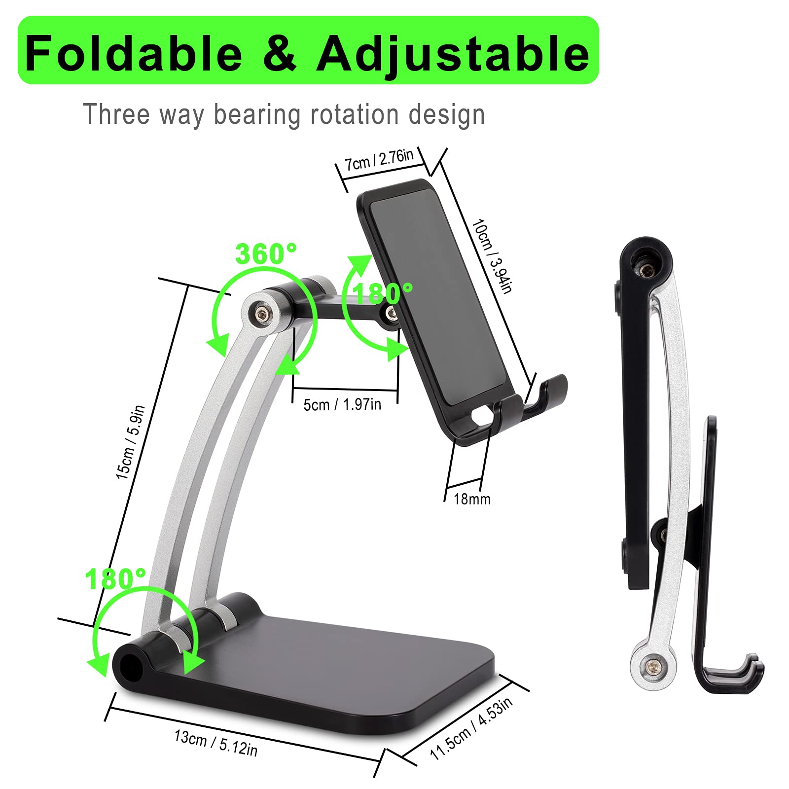 Adjustable Phone Stand for Desk - Height & Angle Adjustable Cell Phone Holder Compatible with iPhone 14/13/12/11, iPad Pro/Air/Mini - Perfect for Home Office, Video Calls, Watching Movies & Hands-Free Use