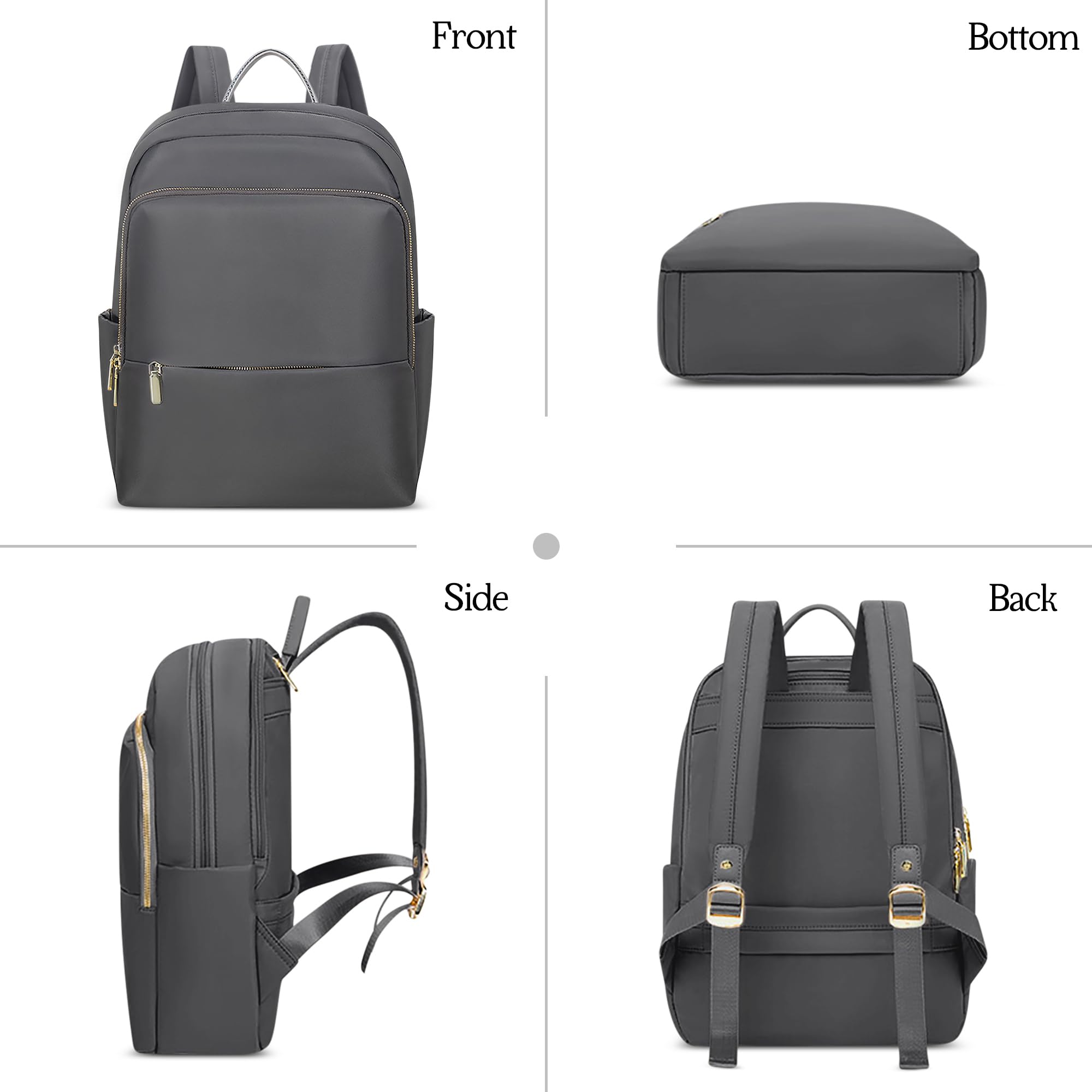 DEEVORCA Women's Fashion Backpack - Waterproof Nylon Laptop Backpack for Work & Travel, Fits 14 Inch Laptop, Casual Daypack with Shoulder Straps, Business & Shopping Handbag in Gray - Perfect for Office Commute, College Campus & Weekend Getaways
