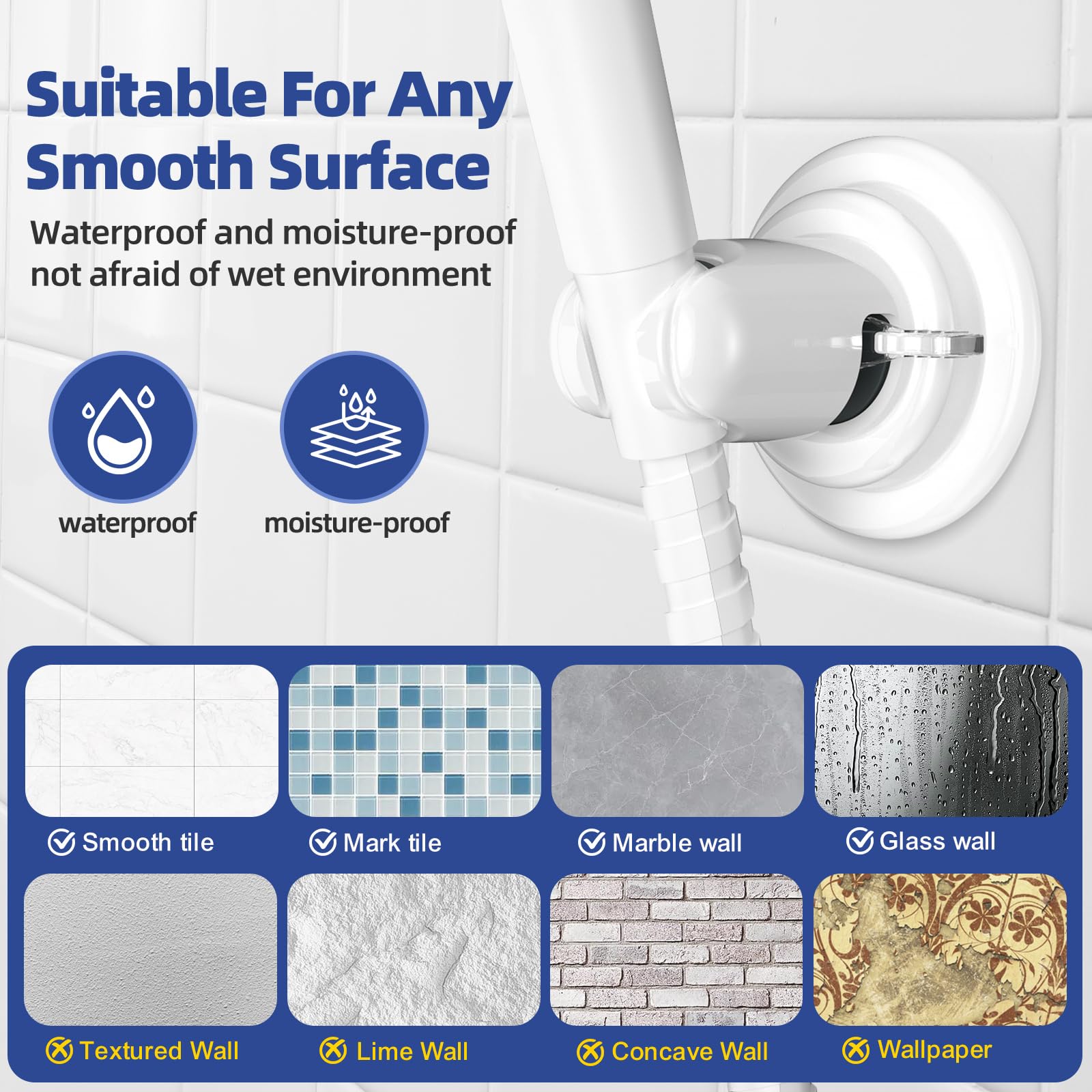 Adjustable Suction Cup Shower Head Holder - Wall Mounted Tile/Glass Shower Bracket for Handheld Showerheads (White) | Perfect for Bathroom Renovation & Spa-Like Shower Experience
