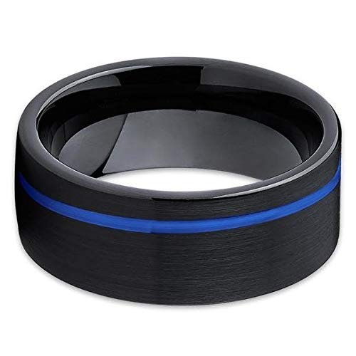 Black & Blue Tungsten Carbide Wedding Rings for Men & Women - Comfort Fit Anniversary Bands - Unique Durable Tungsten Rings for Everyday Wear & Special Occasions