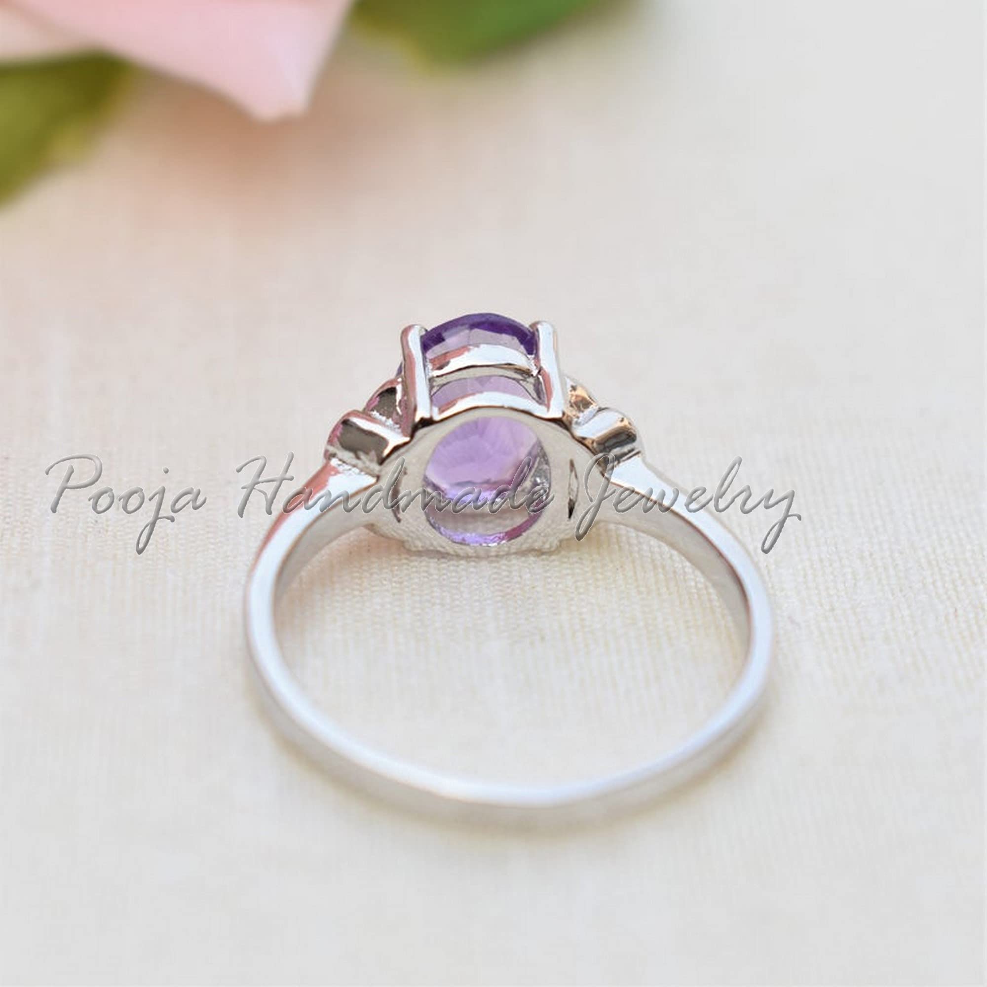 925 Sterling Silver Amethyst Ring - Handmade African Amethyst Dainty Ring for Women | February Birthstone Engagement Ring, Promise Gift & Statement Jewelry for Her | Perfect for Valentine's Day, Anniversary & Special Occasions