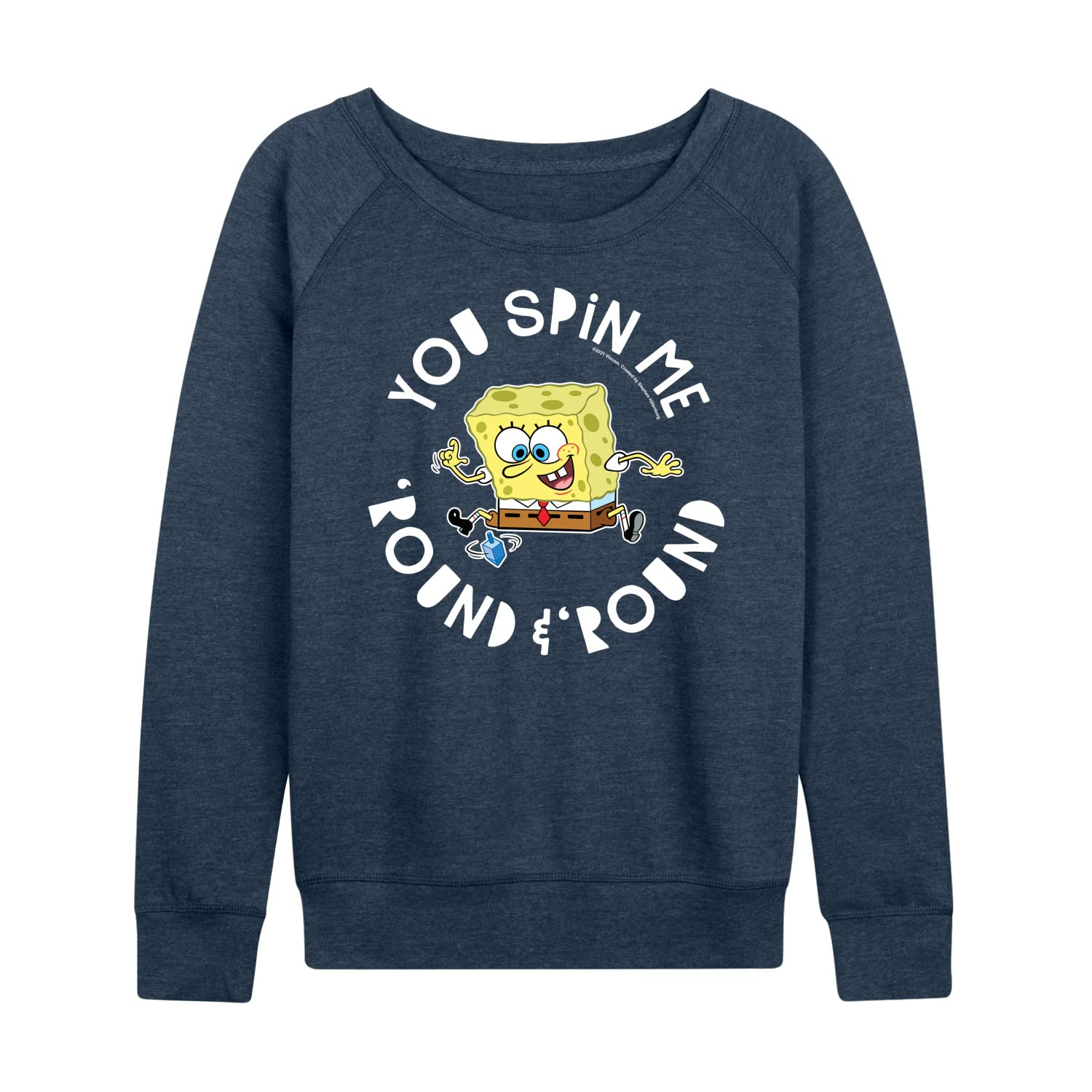 HYBRID APPAREL SpongeBob SquarePants 'You Spin Me Round And Round' Women's Lightweight French Terry Pullover Hoodie | Cartoon Graphic Sweatshirt for Casual Wear, Lounge & Fan Merchandise