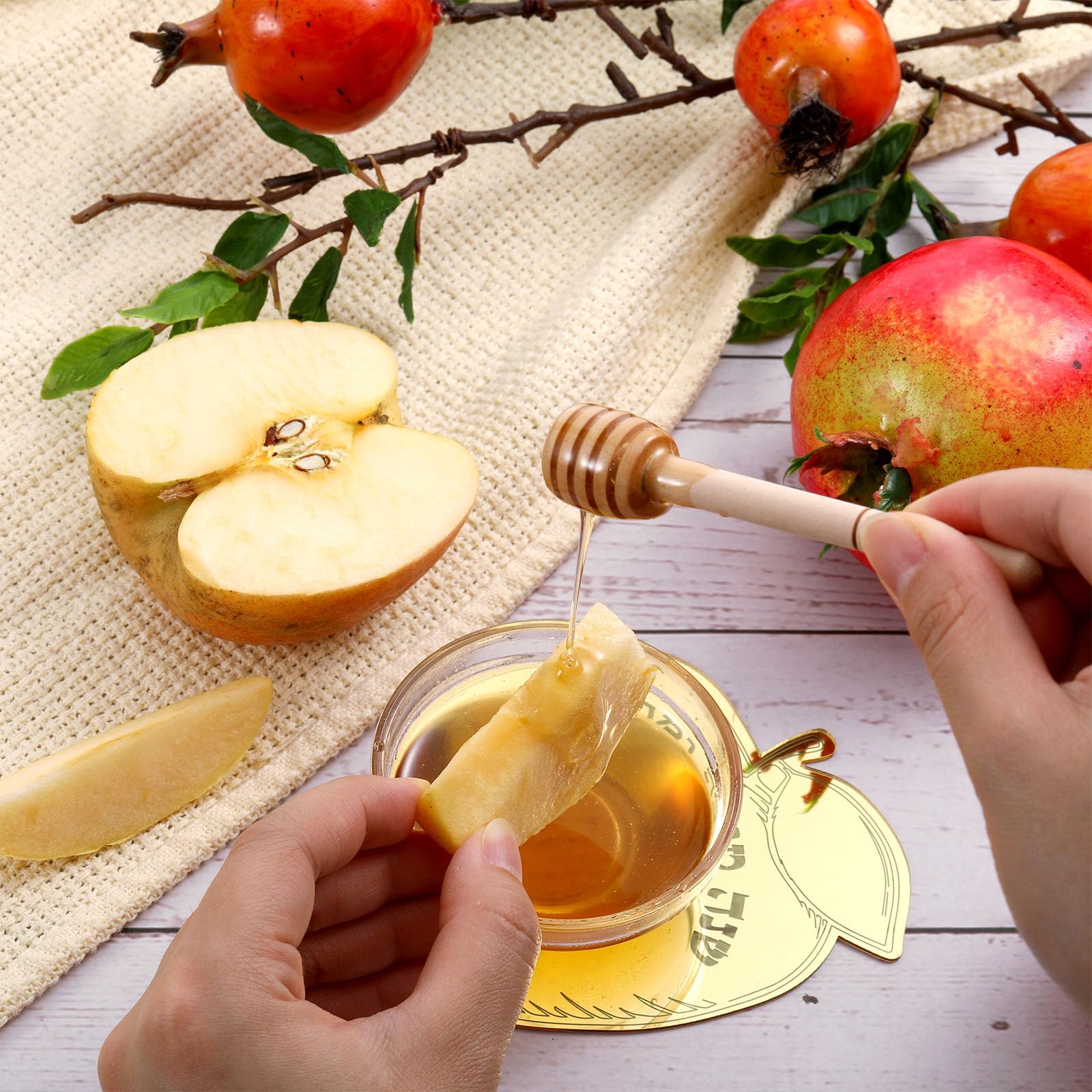 6 Sets Acrylic Apple Honey Dish with Dipping Spoon - Rosh Hashanah Jewish New Year Decoration for Holiday Gifts & Party Favors (Gold) - Perfect for Festive Celebrations, Home Decor, and Sweet Traditions