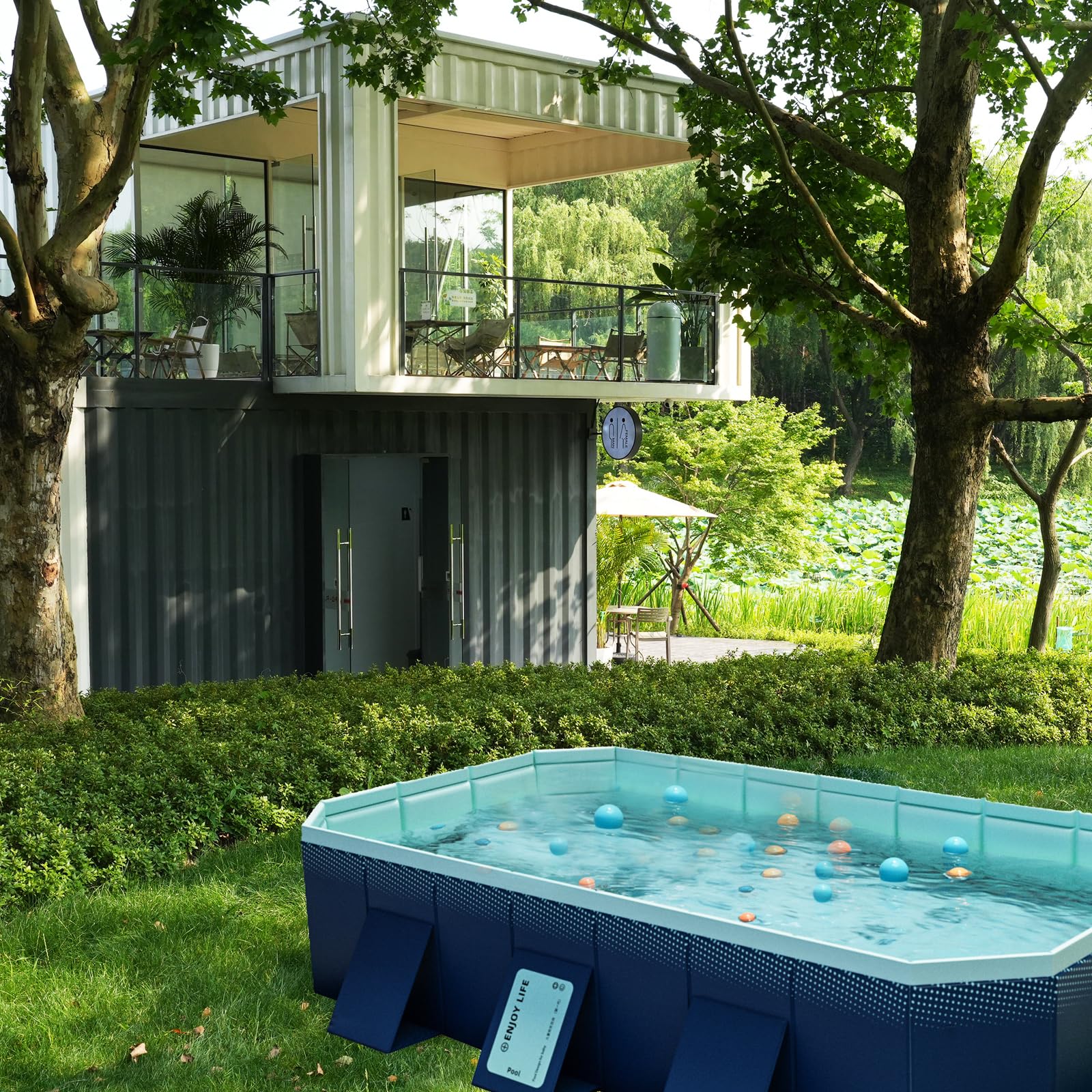 Foldable Above Ground Swimming Pool for Adults & Dogs - Non-Inflatable Outdoor Backyard Pool (116.1