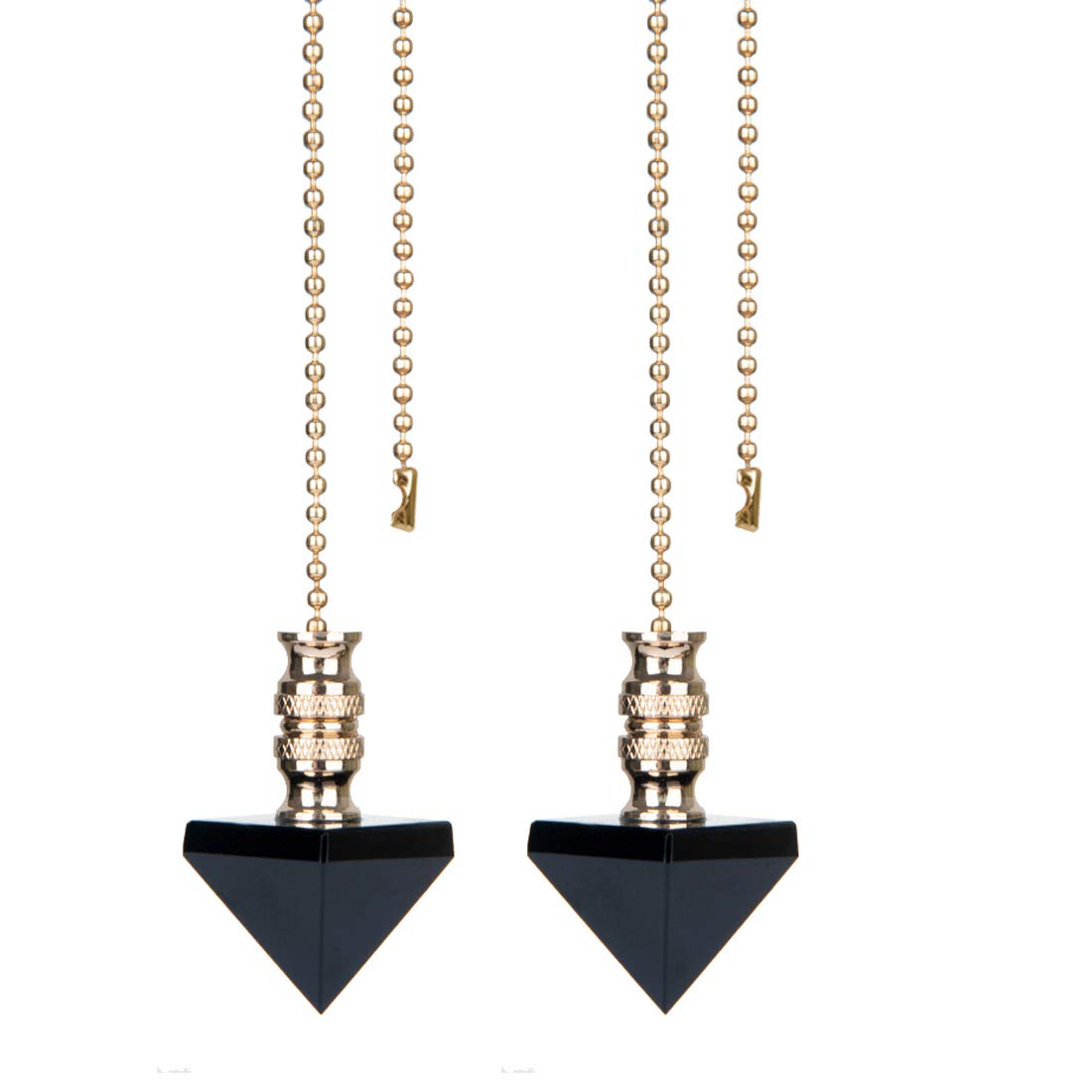 Premium Ceiling Fan Pull Chain Set - 2 Pack Crystal Black Pyramid Fan Pull Extensions with Connector for Light & Fan Chains | Durable & Stylish Replacement for Home, Bedroom, Living Room & Office