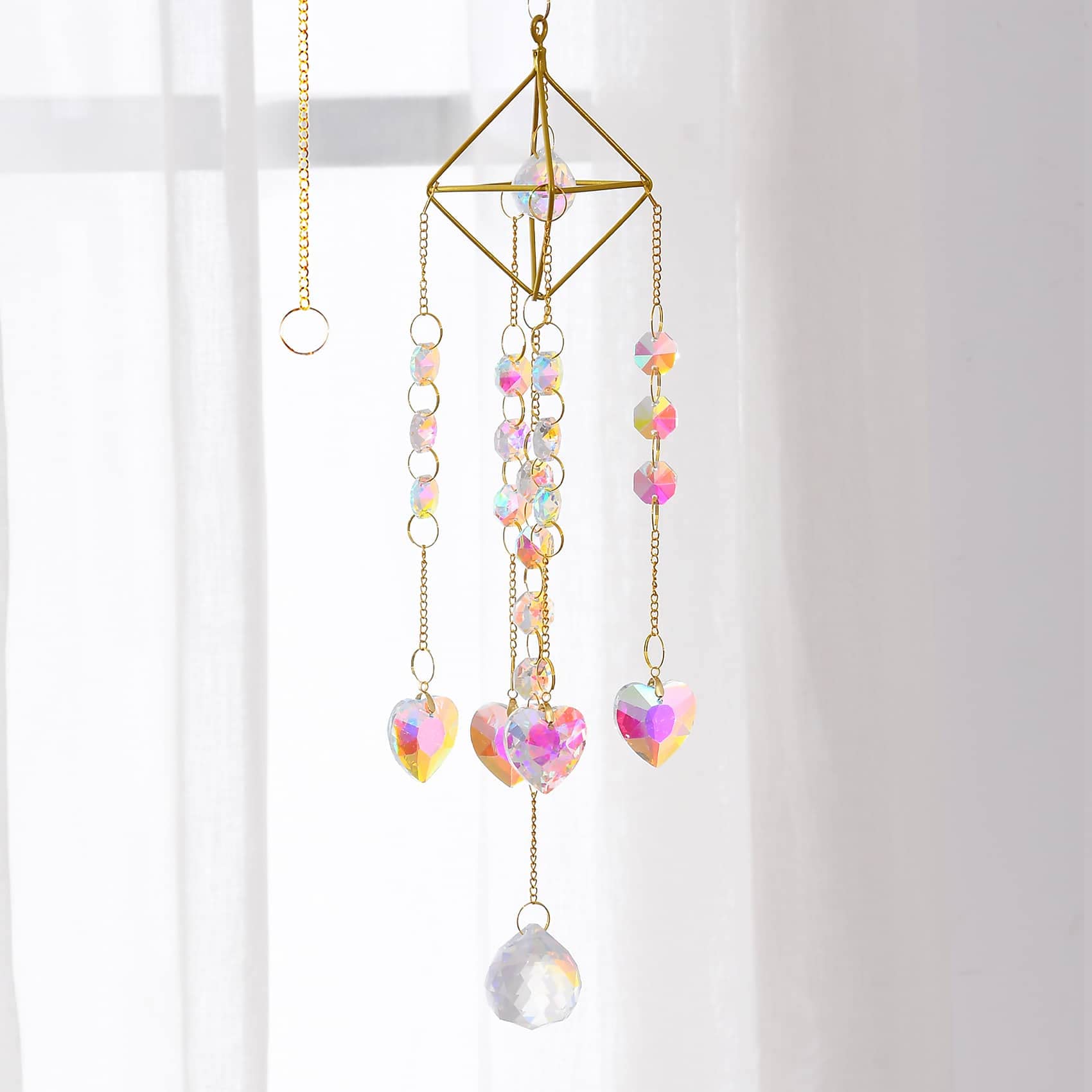 Garden Suncatcher Crystal Prism Hanging Wind Chime - Rainbow Window Decor for Indoor & Outdoor - Creates Stunning Light Reflections for Patio, Balcony, and Home Decor