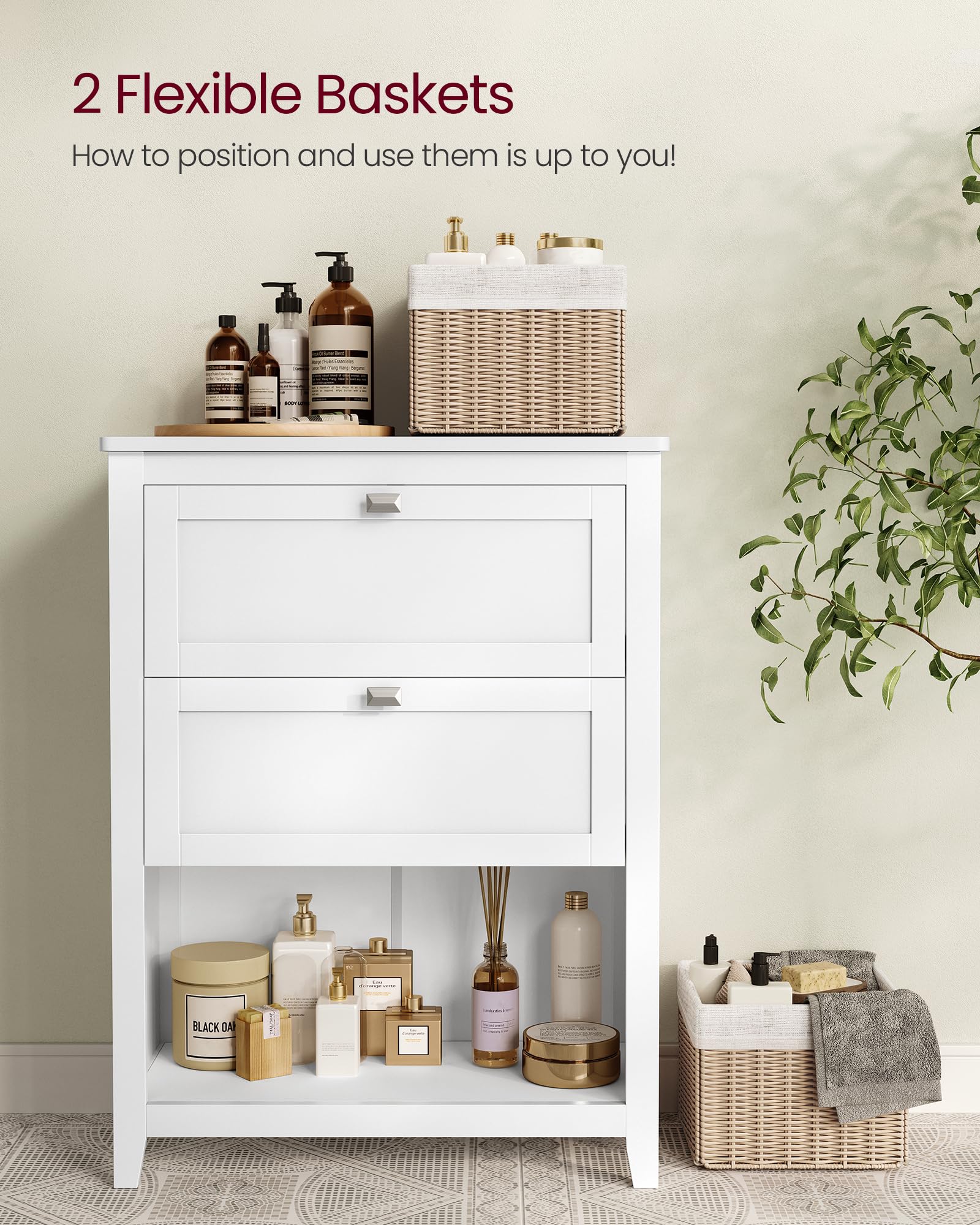 VASAGLE White Bathroom Storage Cabinet with 2 Drawers & Adjustable Dividers - 11.8