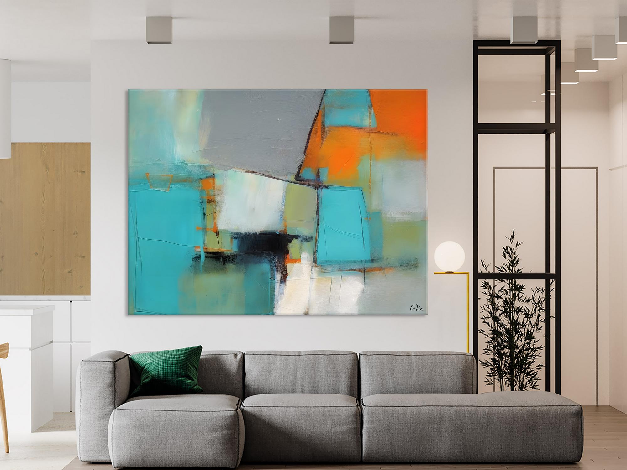 Original Modern Acrylic Dining Room Canvas Painting - Contemporary Abstract Artwork for Office Decor - Large Wall Art for Living Room, Bedroom & Workspace