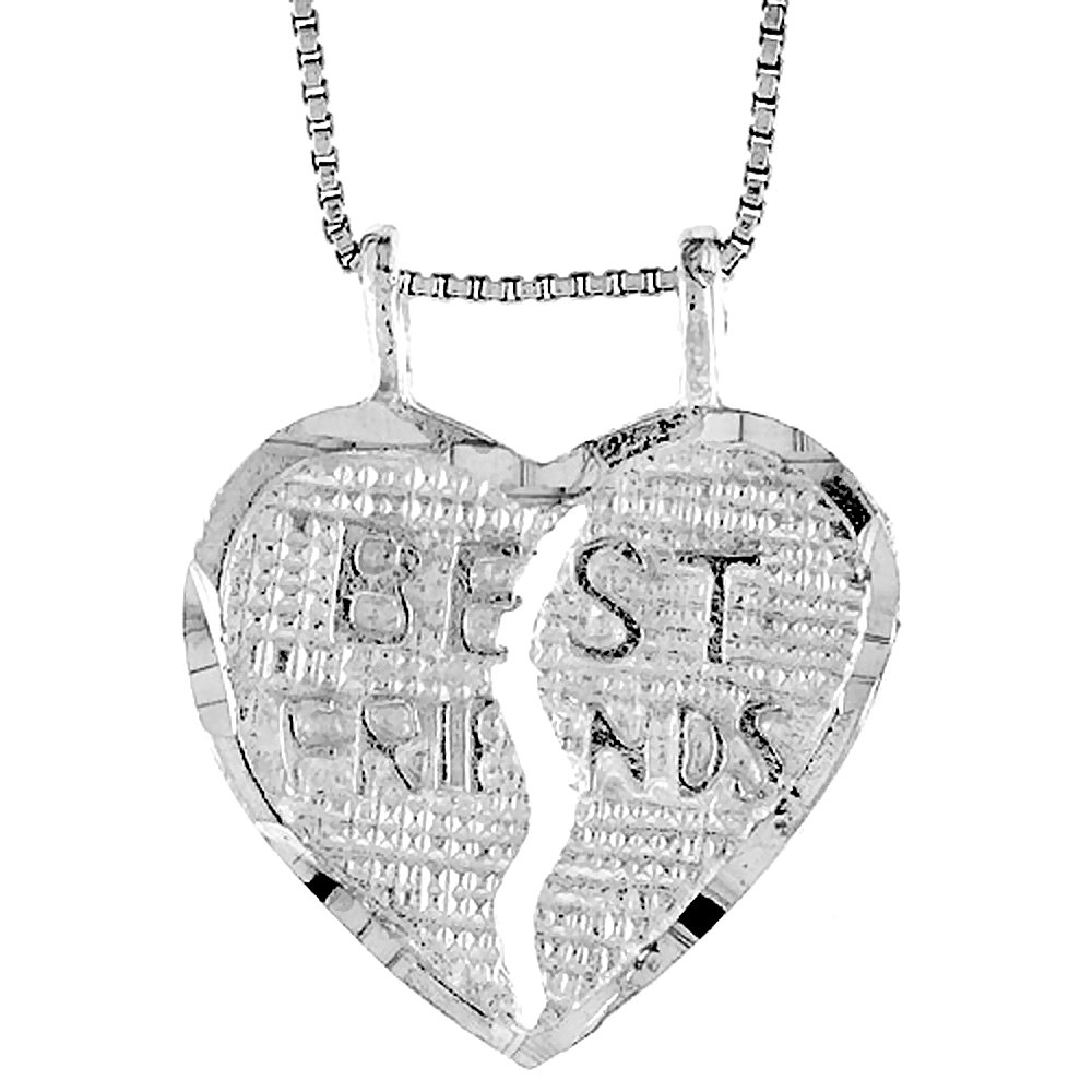Best Friend Sterling Silver Pendant Necklace - 7/8 Inch Height - Perfect Gift for BFFs, Sisters & Couples - Birthday, Anniversary & Friendship Day Jewelry