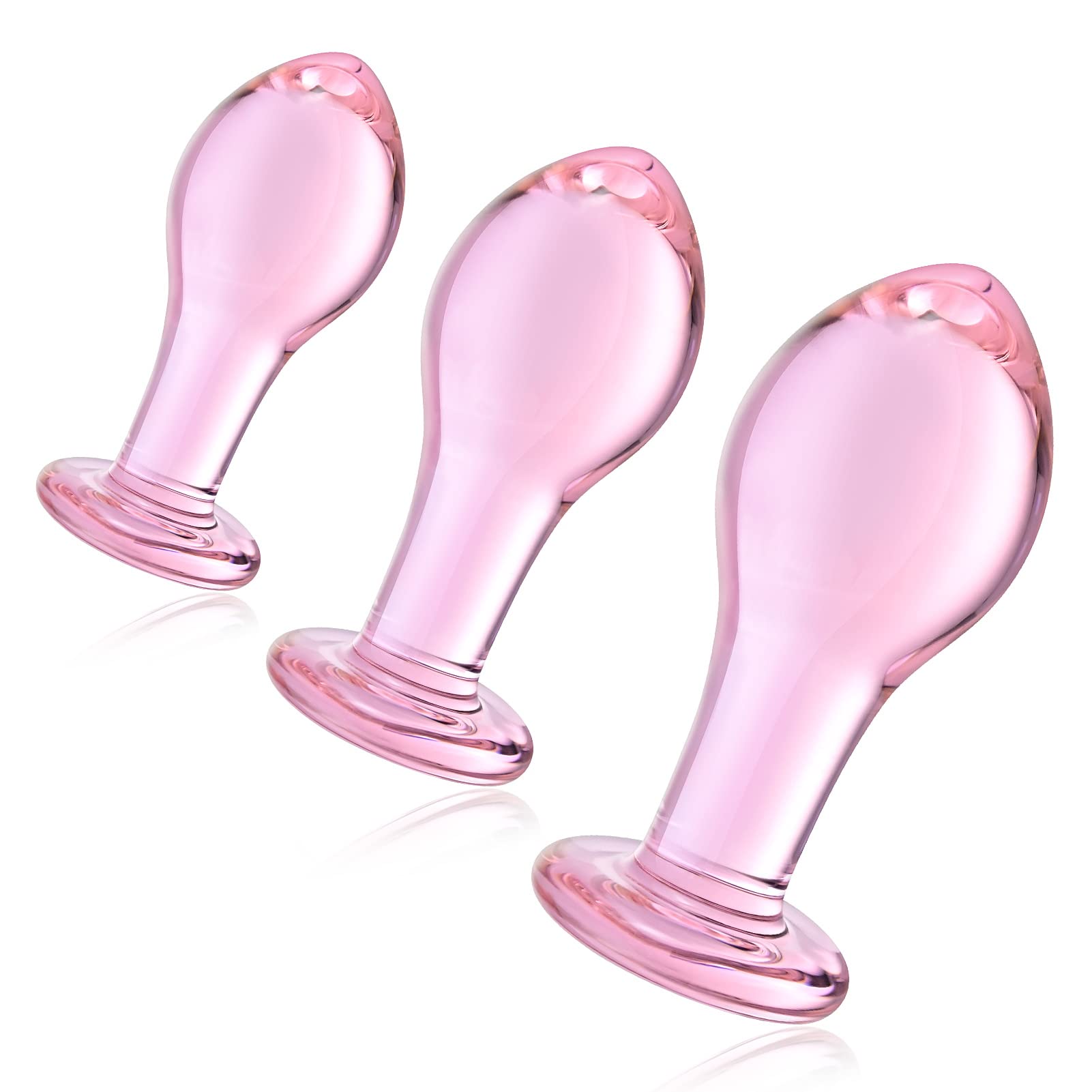 3Pcs Pink Crystal Glass Anal Plug Set - Small, Medium, Large Anal Trainer for Women & Men - Couples Sex Toys for Anal Stimulation & Masturbation - Perfect for Beginners, Solo Play & Intimate Couples Time