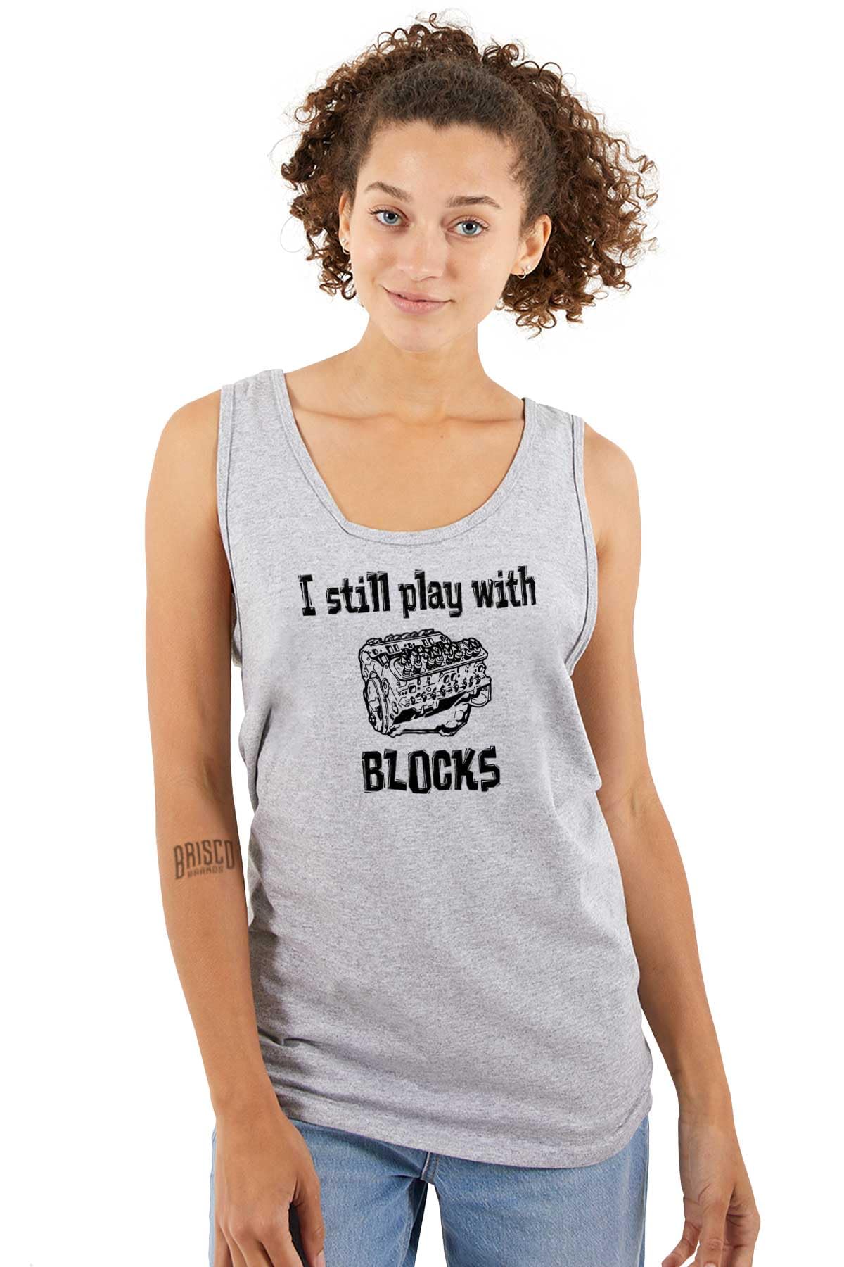 Car Engine Mechanic Tank Top T-Shirt for Men & Women - Play with Blocks Graphic Tee - Perfect for Auto Shops, Car Enthusiasts & Casual Wear