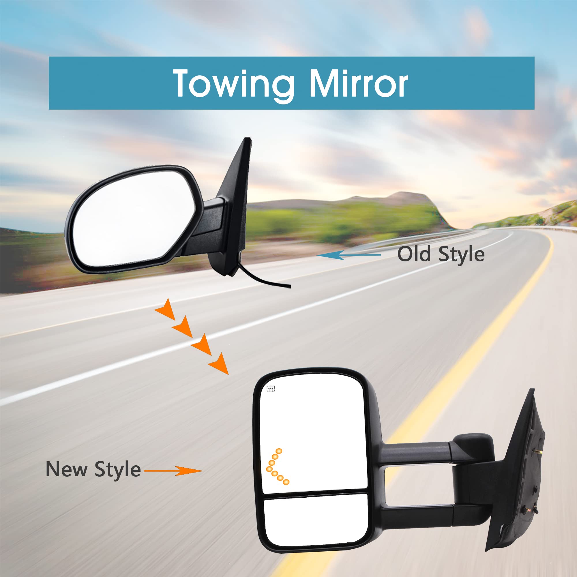 BOOLEE Power Heated Towing Mirrors for 2007-2014 Chevy Silverado 1500/2500/3500 & GMC Sierra/Yukon/Tahoe - Manual Telescopic Tow Mirrors with Arrow Turn Signal - Perfect for Towing, Camping & Off-Road Adventures (Pair, LH+RH)